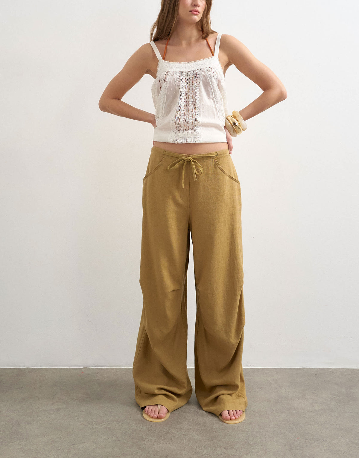 Topshop linen cargo trouser in tan