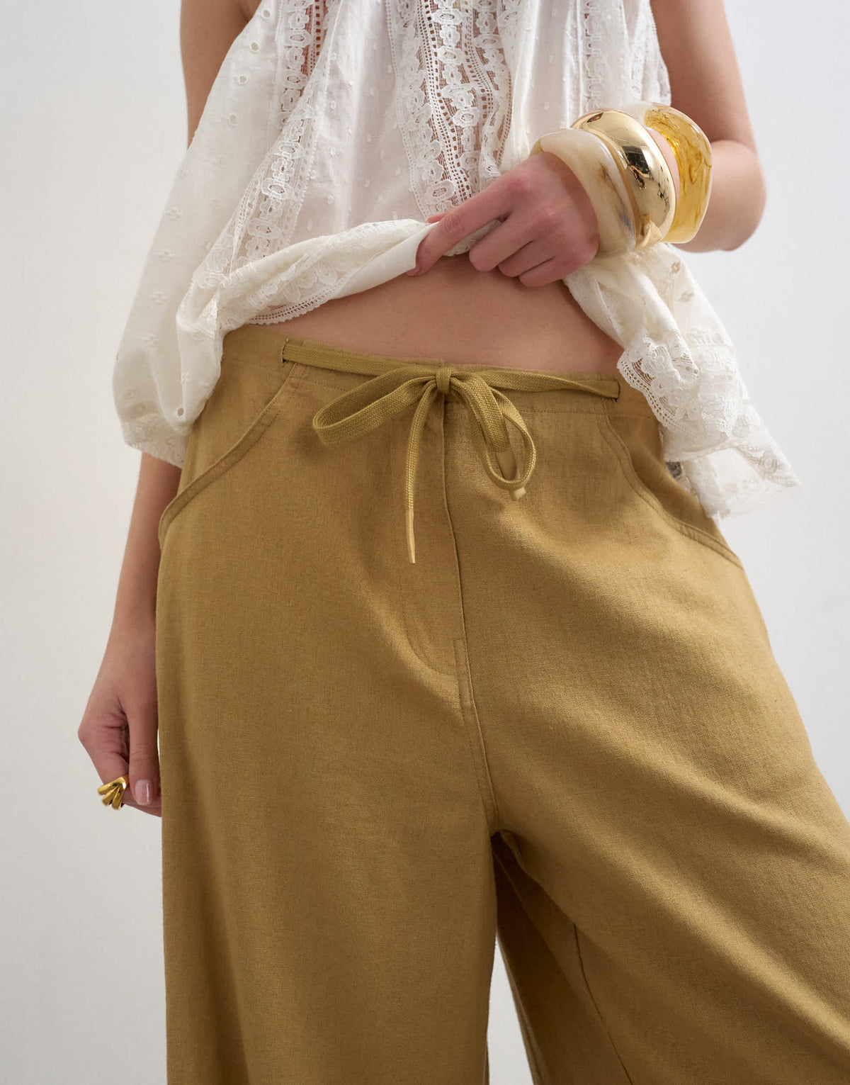 Topshop linen cargo trouser in tan