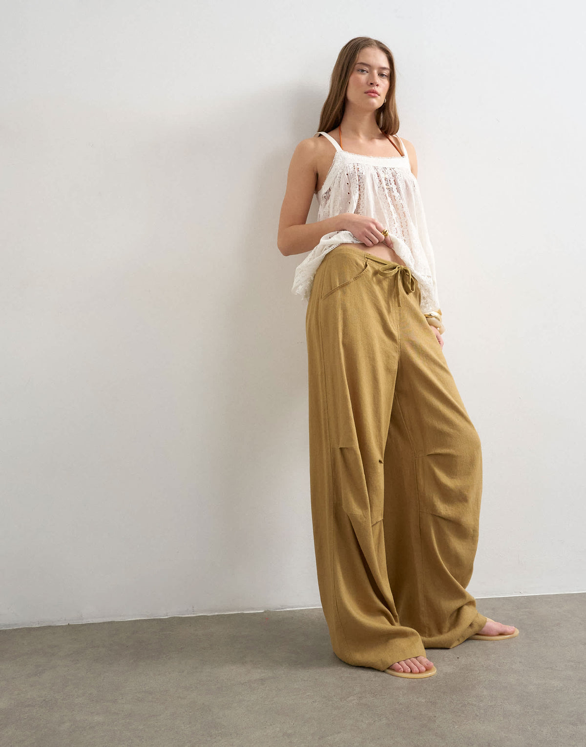Topshop linen cargo trouser in tan