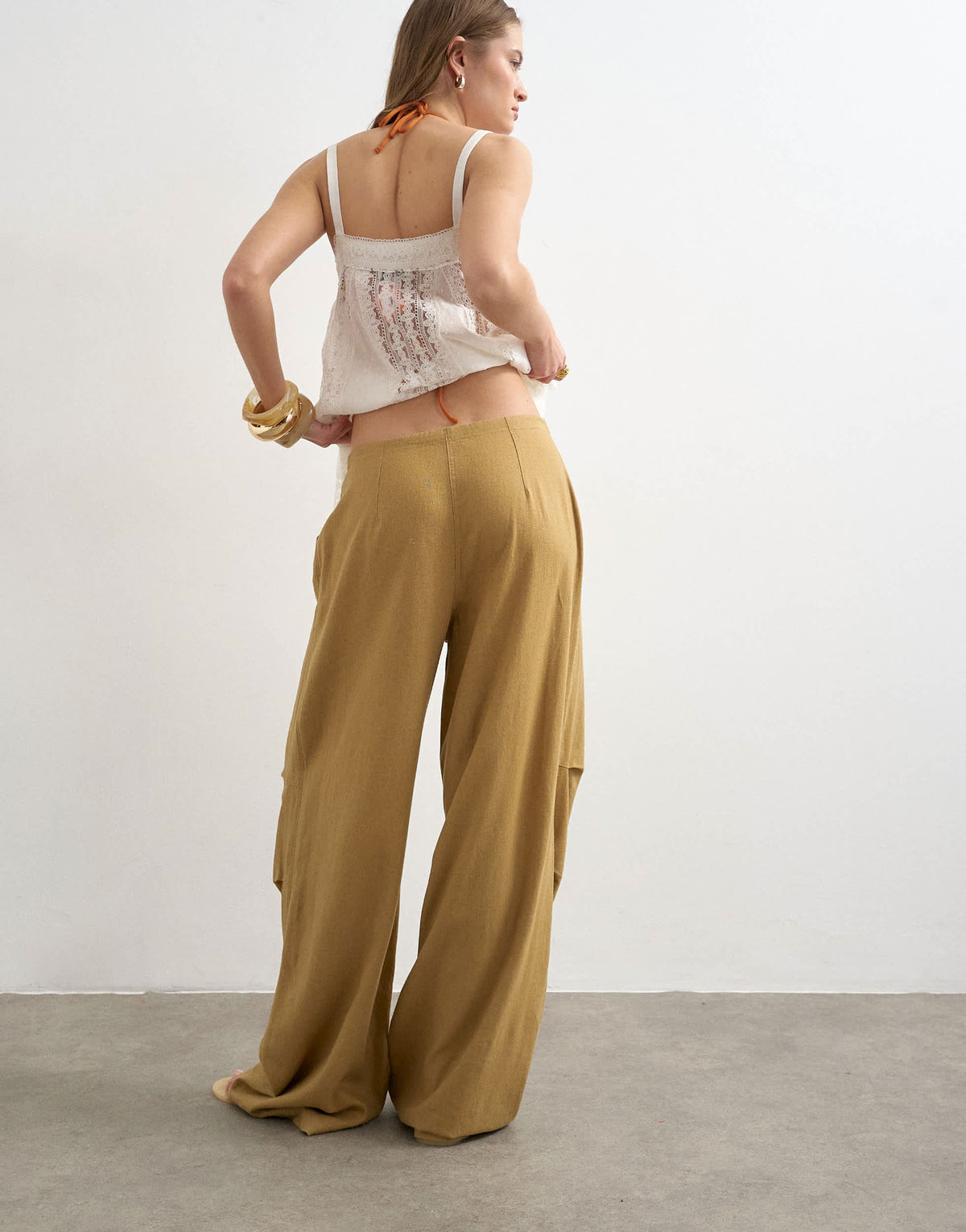 Topshop linen cargo trouser in tan