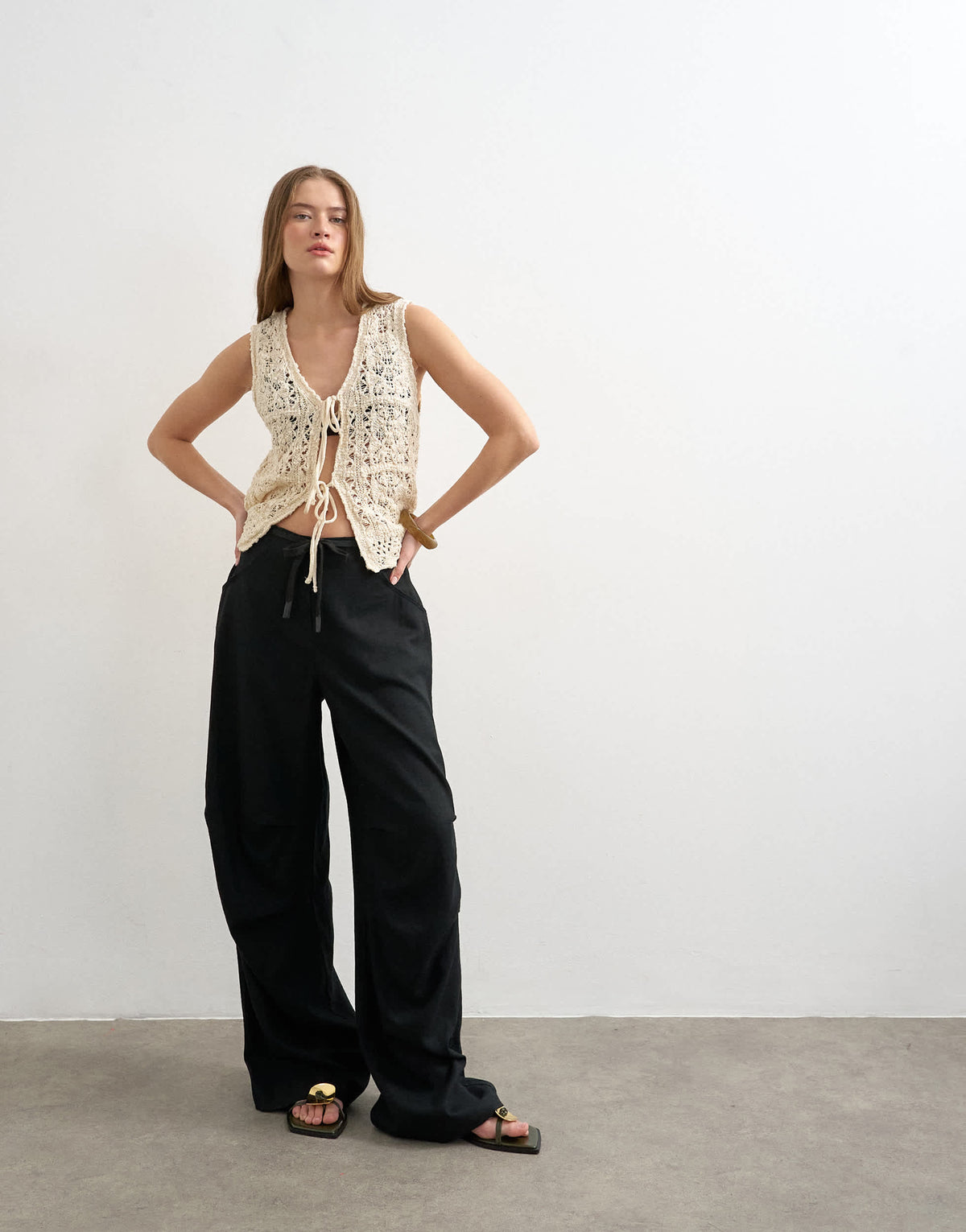 Topshop linen cargo trouser in black