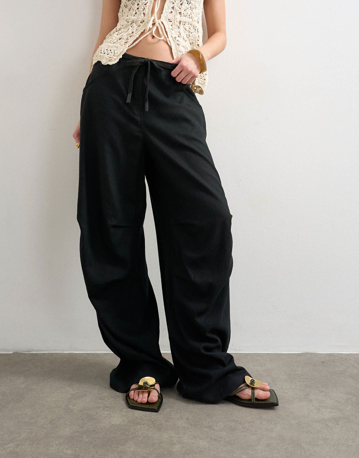Topshop linen cargo trouser in black