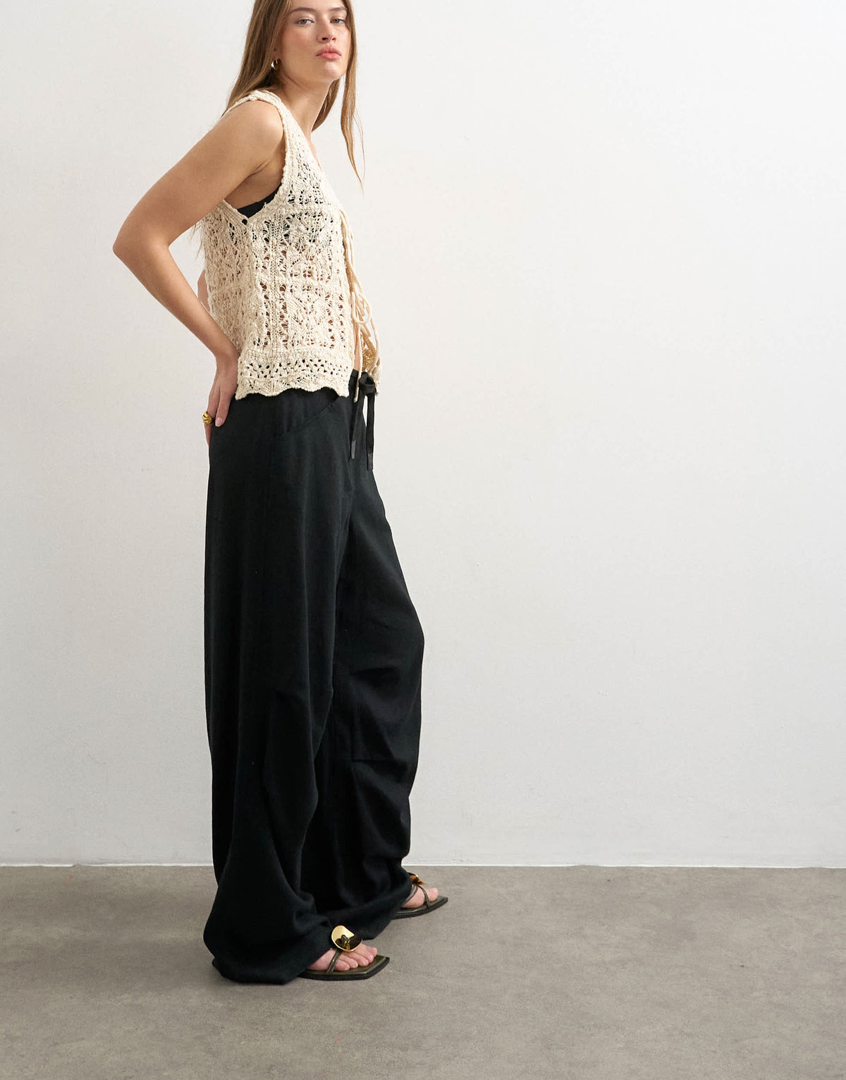 Topshop linen cargo trouser in black