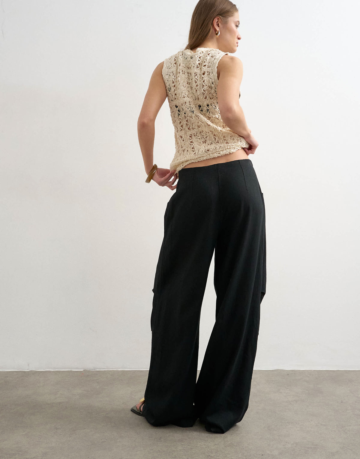 Topshop linen cargo trouser in black