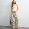 Topshop linen green stripe clean tie waist barrel trouser in green