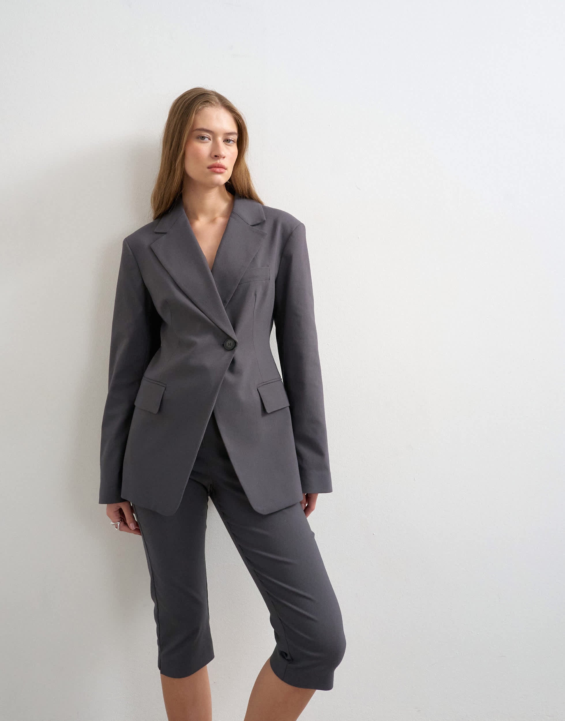 Topshop co ord clean cinched blazer in charcoal