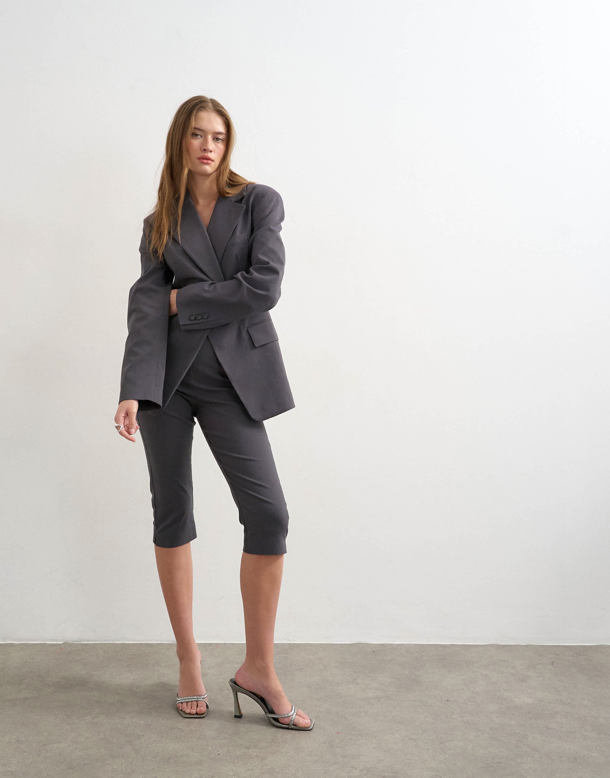 Topshop co ord clean cinched blazer in charcoal