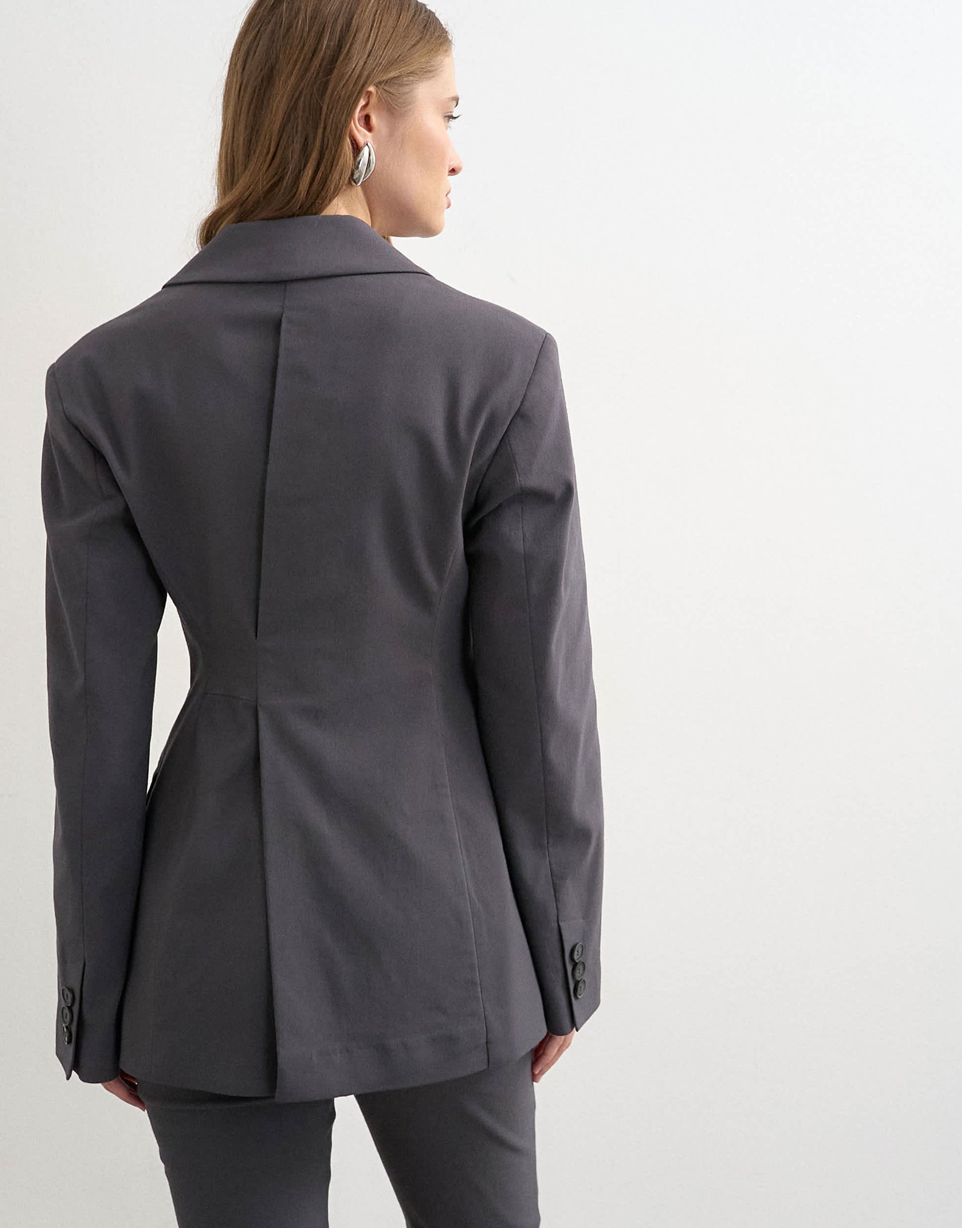 Topshop co ord clean cinched blazer in charcoal