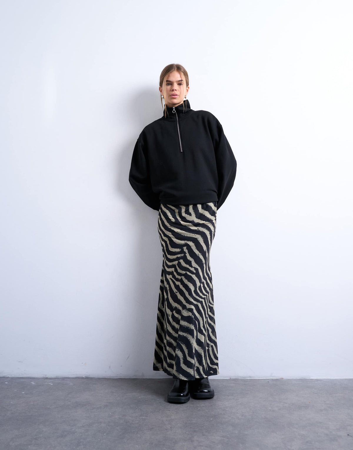 Topshop mesh zebra print maxi skirt in multi