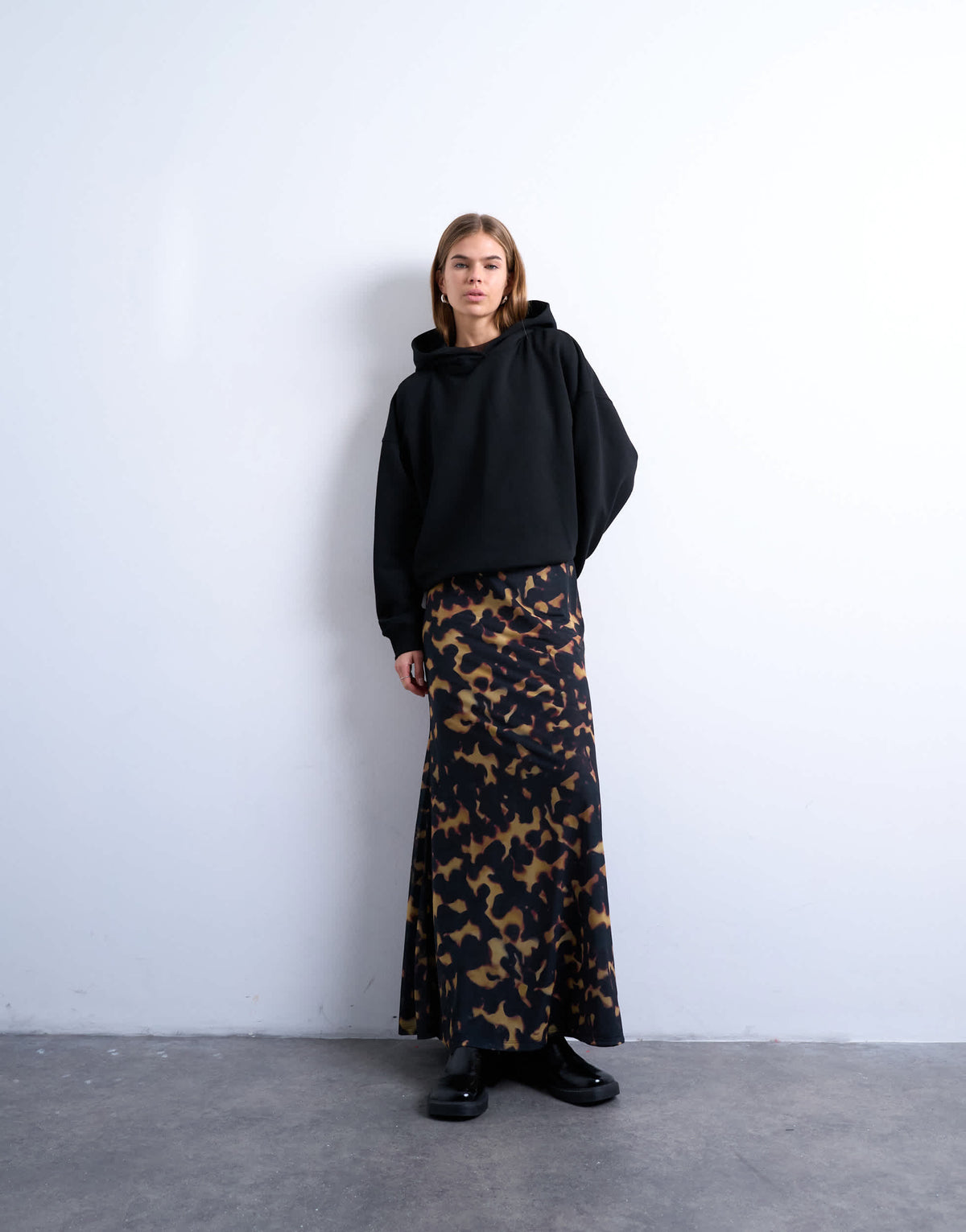 Topshop tortoise shell animal print mesh maxi skirt in black