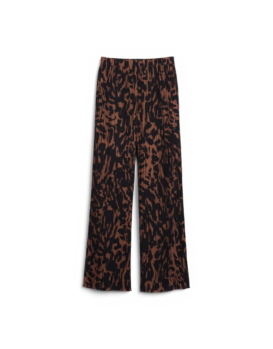 Topshop leopard print crinkle wide leg trouser in brown