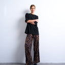 Topshop leopard print crinkle wide leg trouser in brown