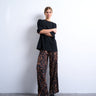 Topshop leopard print crinkle wide leg trouser in brown