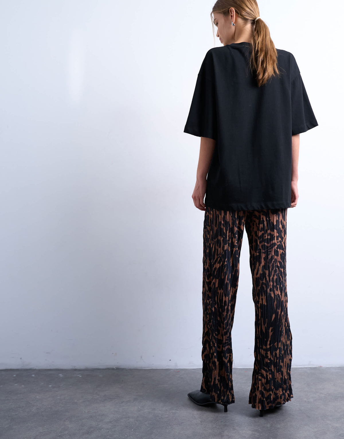 Topshop leopard print crinkle wide leg trouser in brown