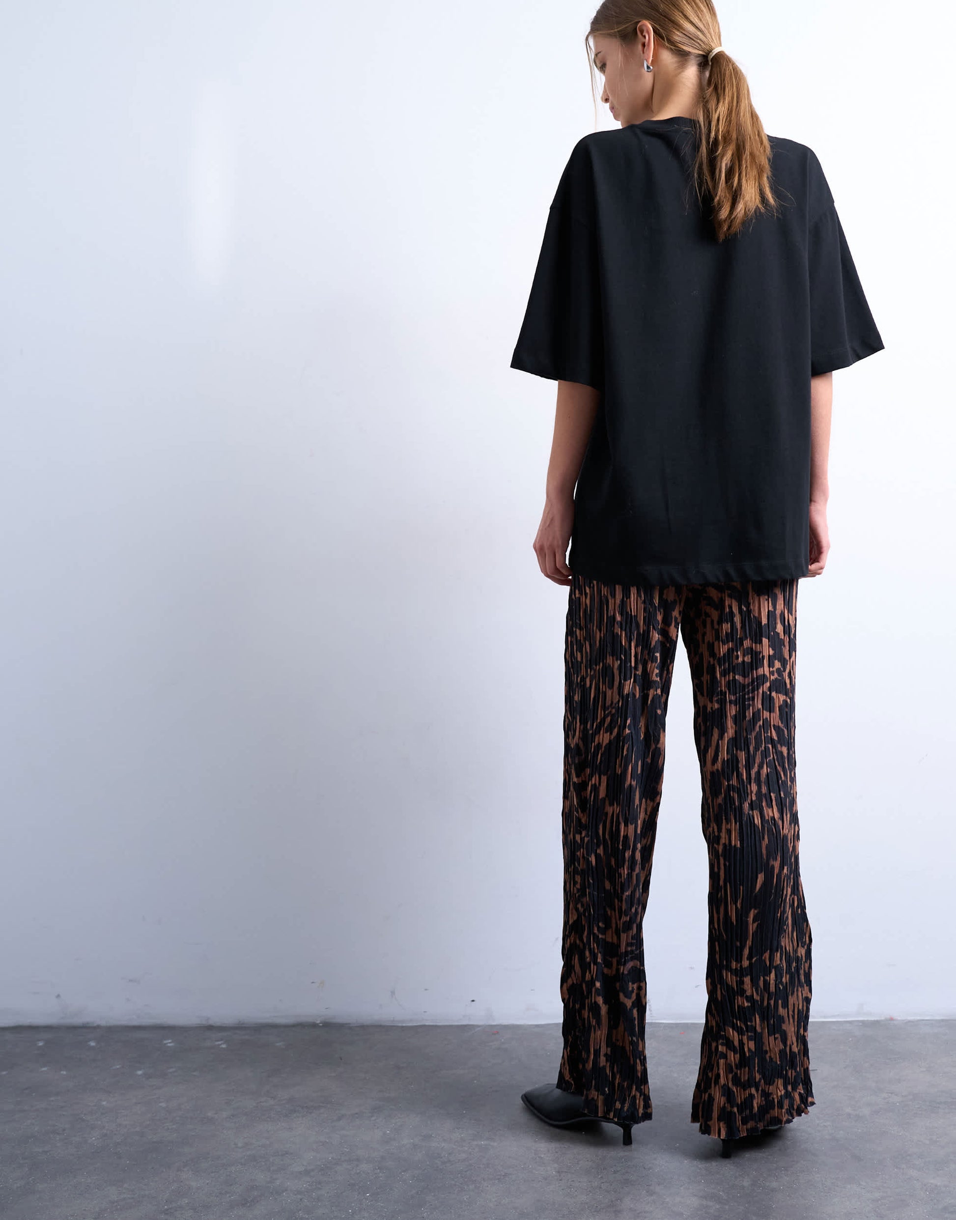 Topshop leopard print crinkle wide leg trouser in brown