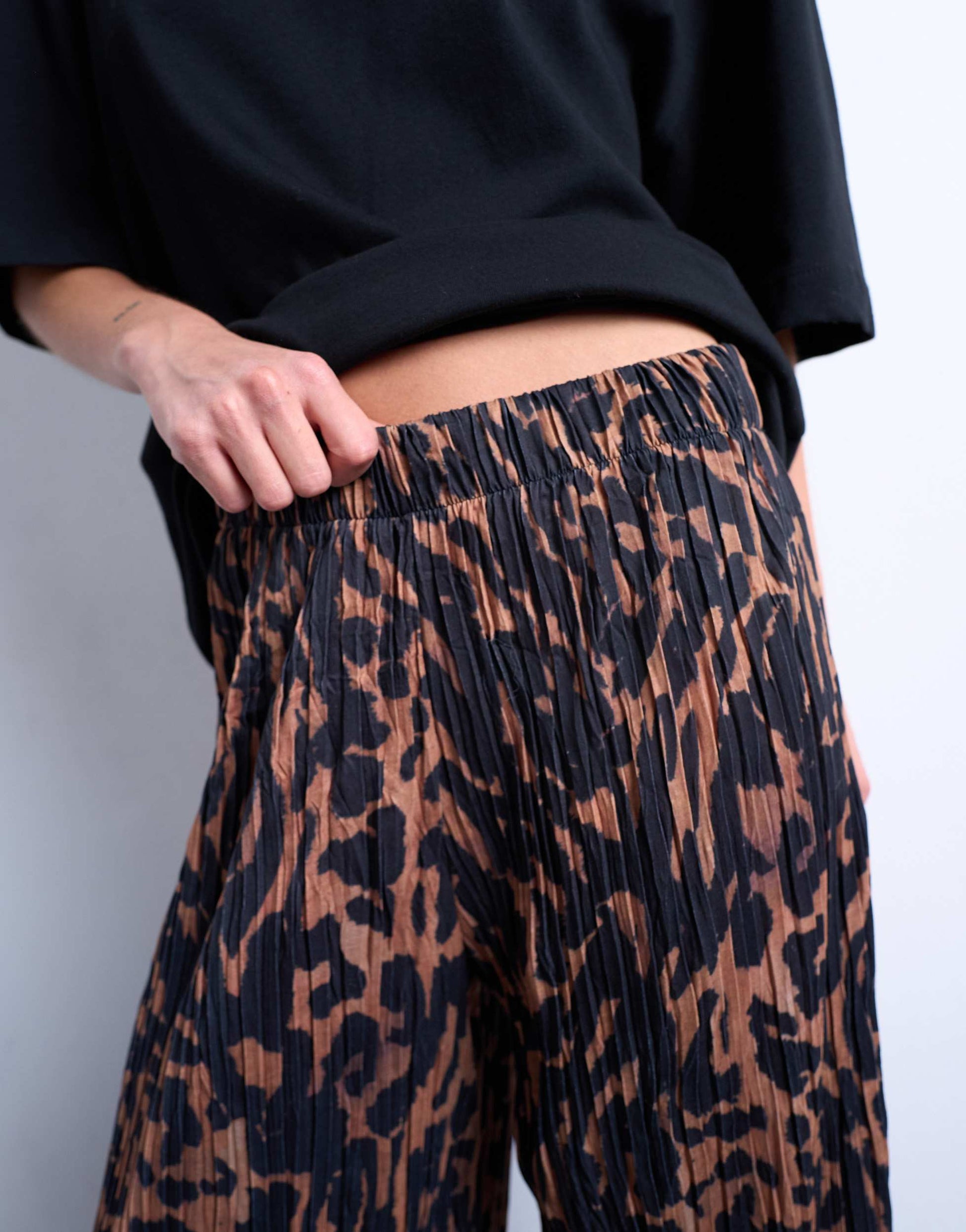 Topshop leopard print crinkle wide leg trouser in brown