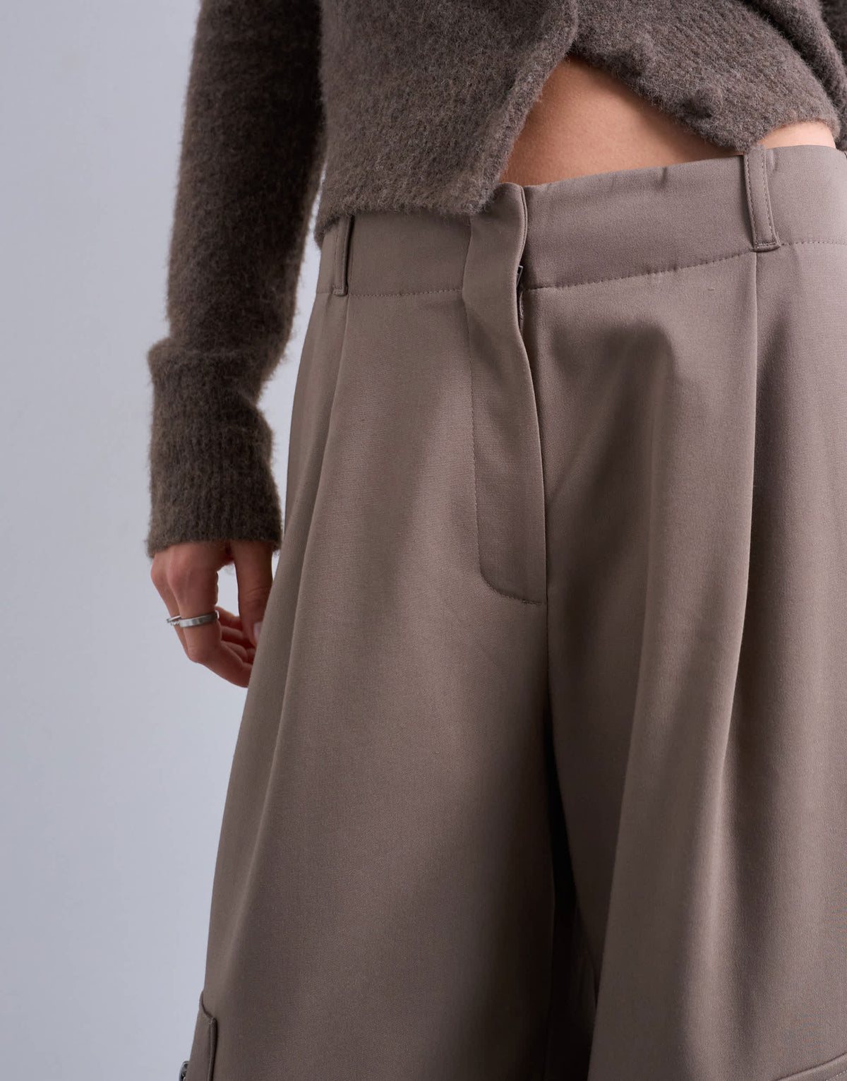 Topshop tailored barrel leg cargo trouser in taupe