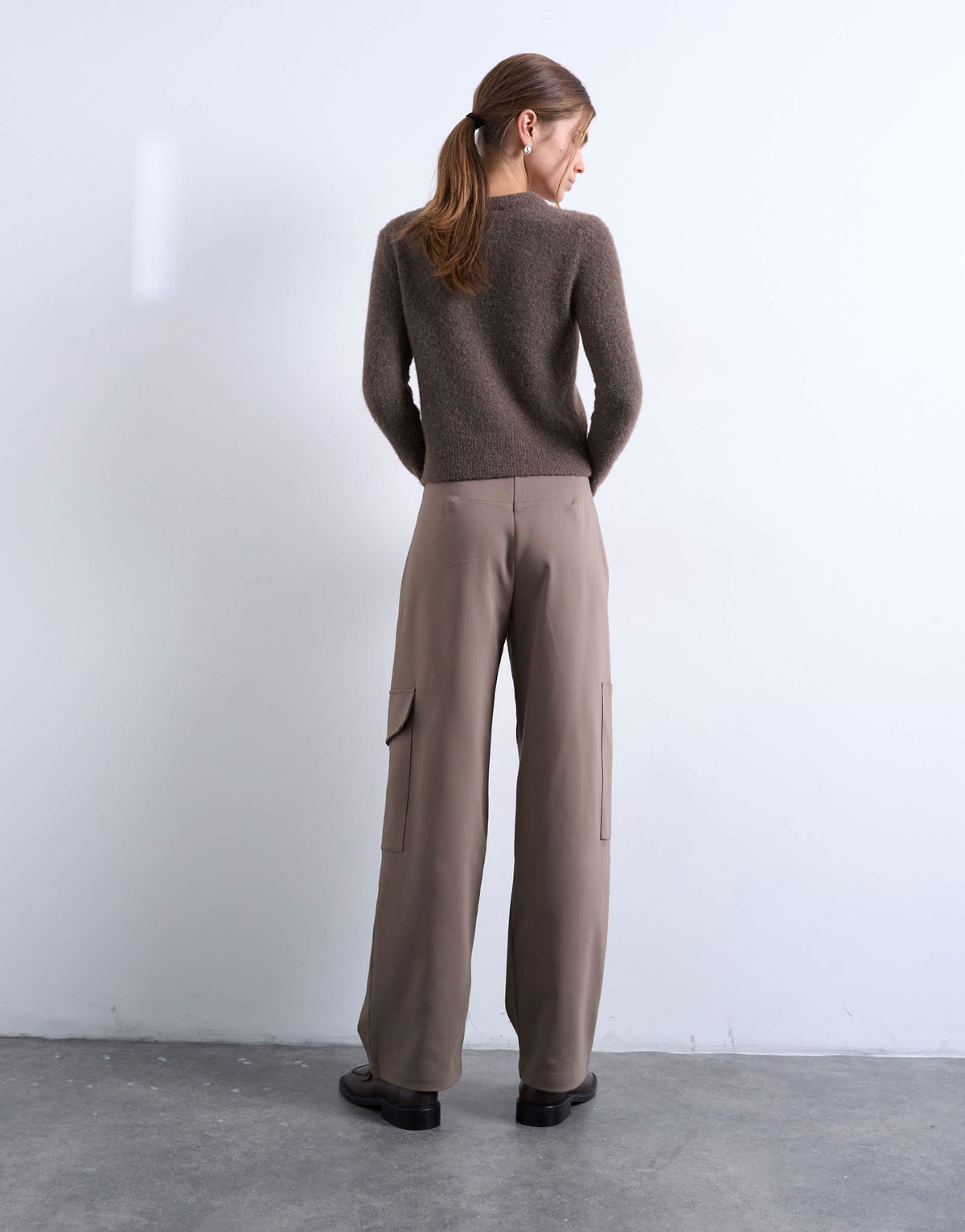 Topshop tailored barrel leg cargo trouser in taupe