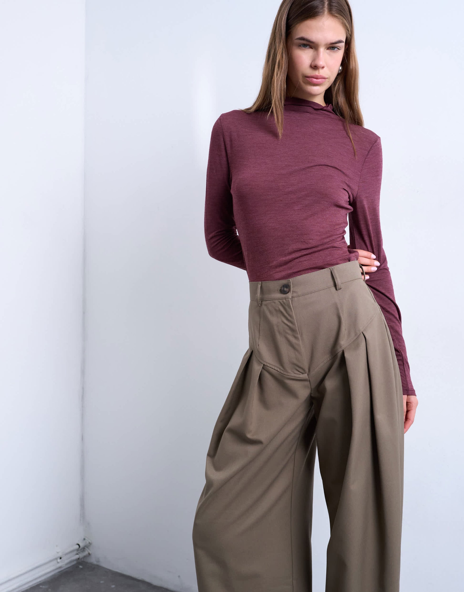 Topshop dropped waist barrel trouser in camel