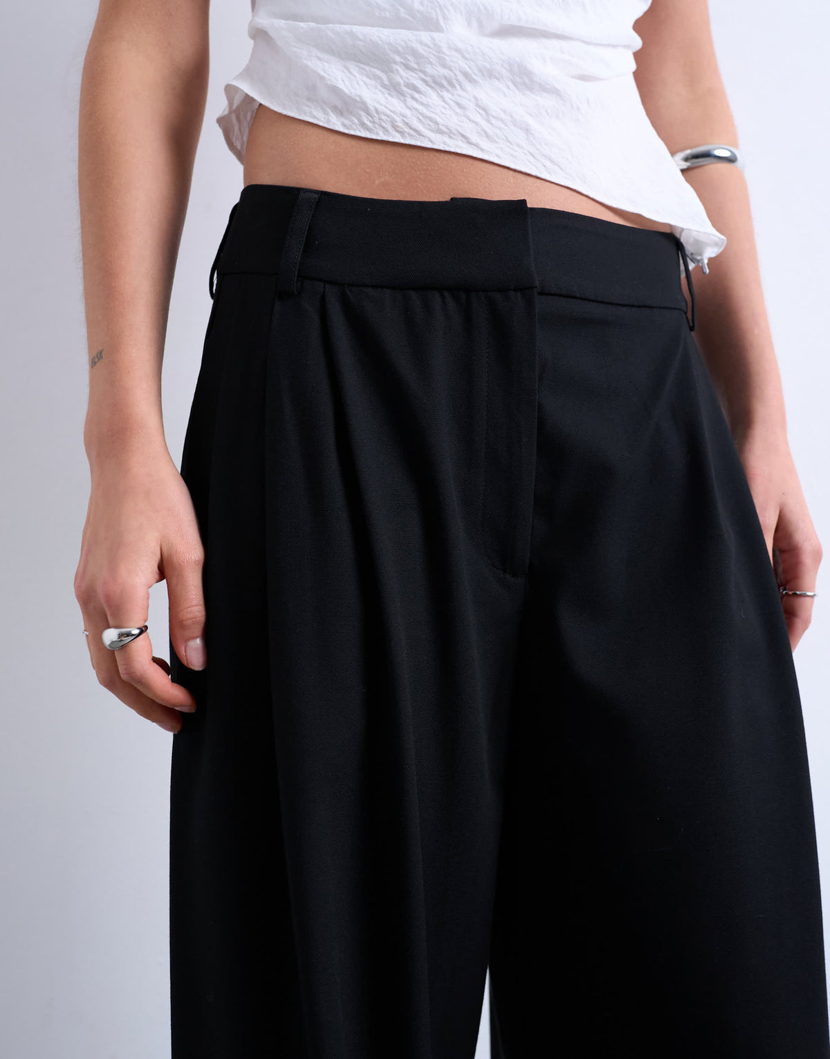 Topshop tailored pleated high waist trouser in black