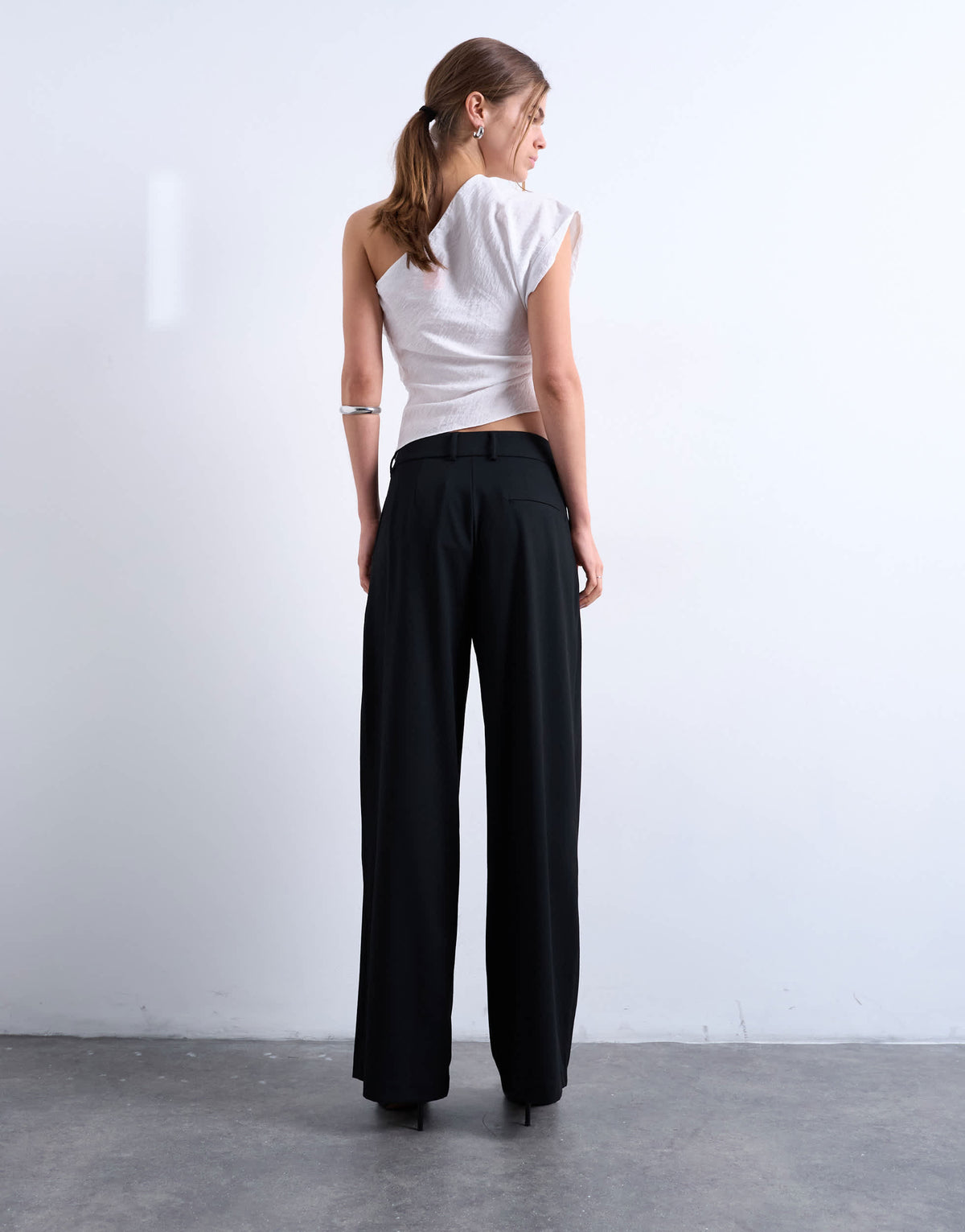 Topshop tailored pleated high waist trouser in black