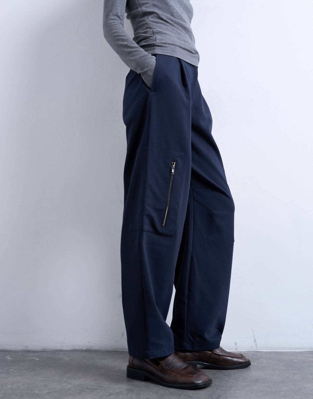 Topshop tailored barrel leg cargo trouser in navy