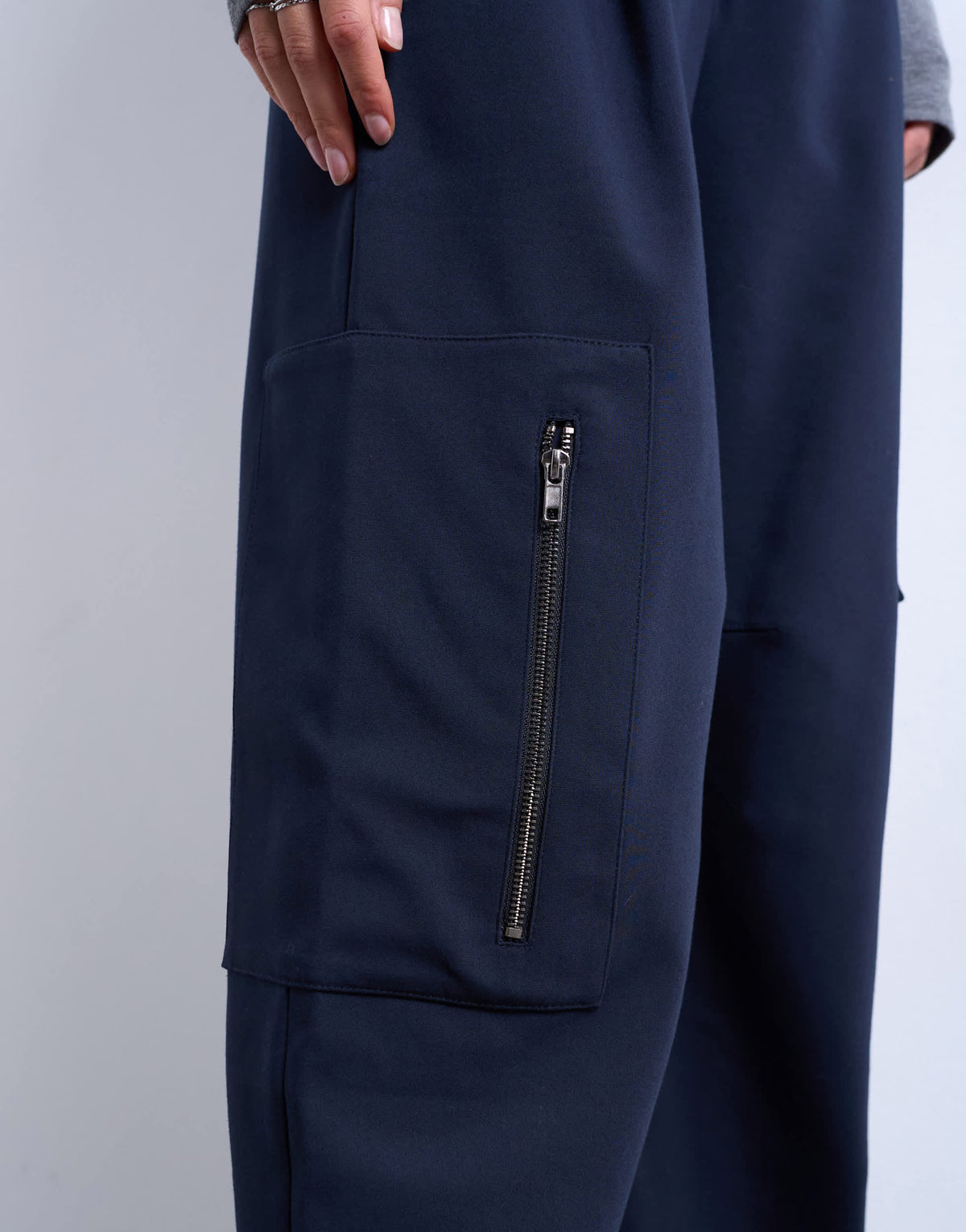 Topshop tailored barrel leg cargo trouser in navy