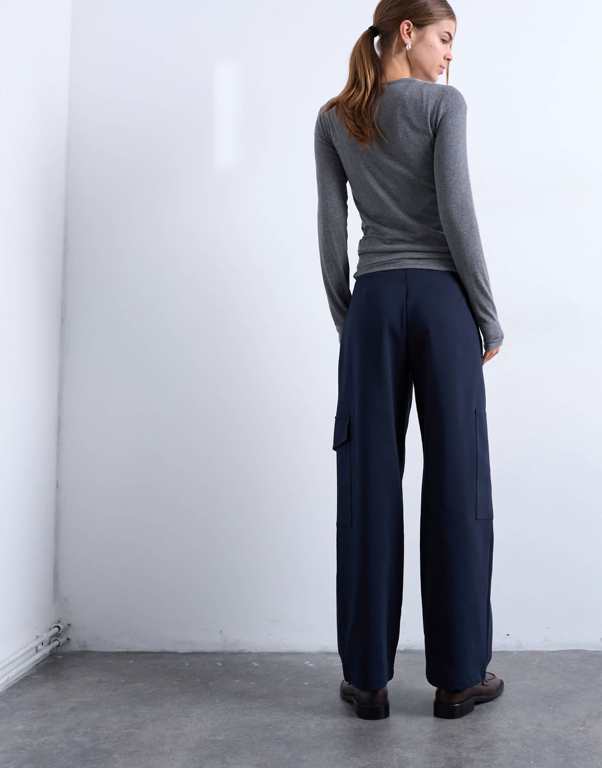 Topshop tailored barrel leg cargo trouser in navy