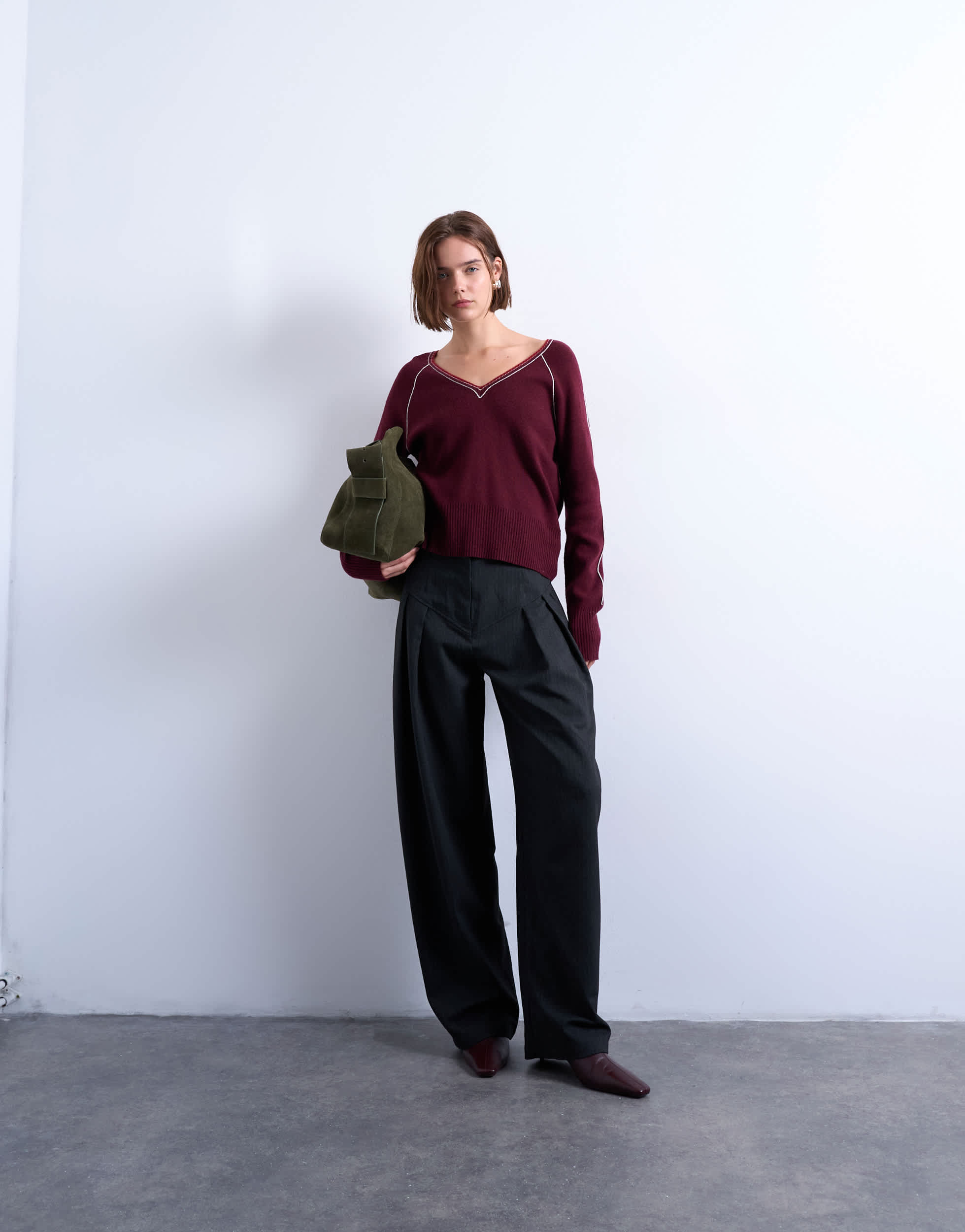 Pantalon Topshop taille basse à rayures grises à chevrons