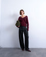 Topshop dropped waist barrel trouser in grey stripe herringbone