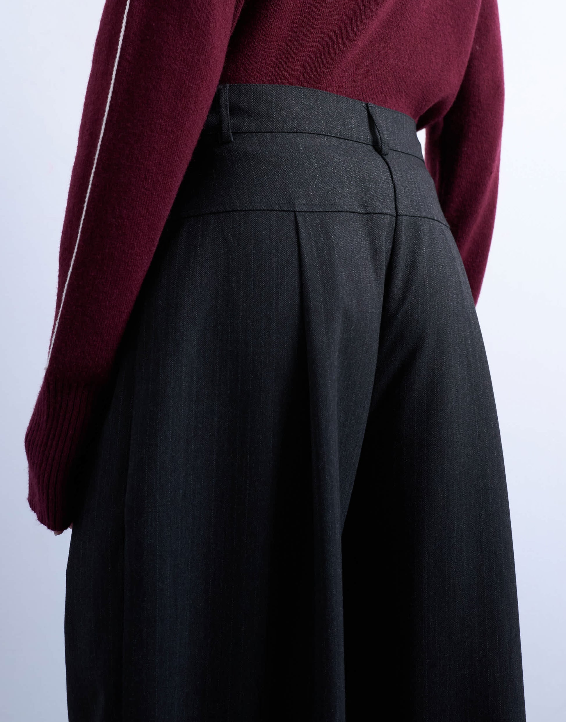Topshop dropped waist barrel trouser in grey stripe herringbone
