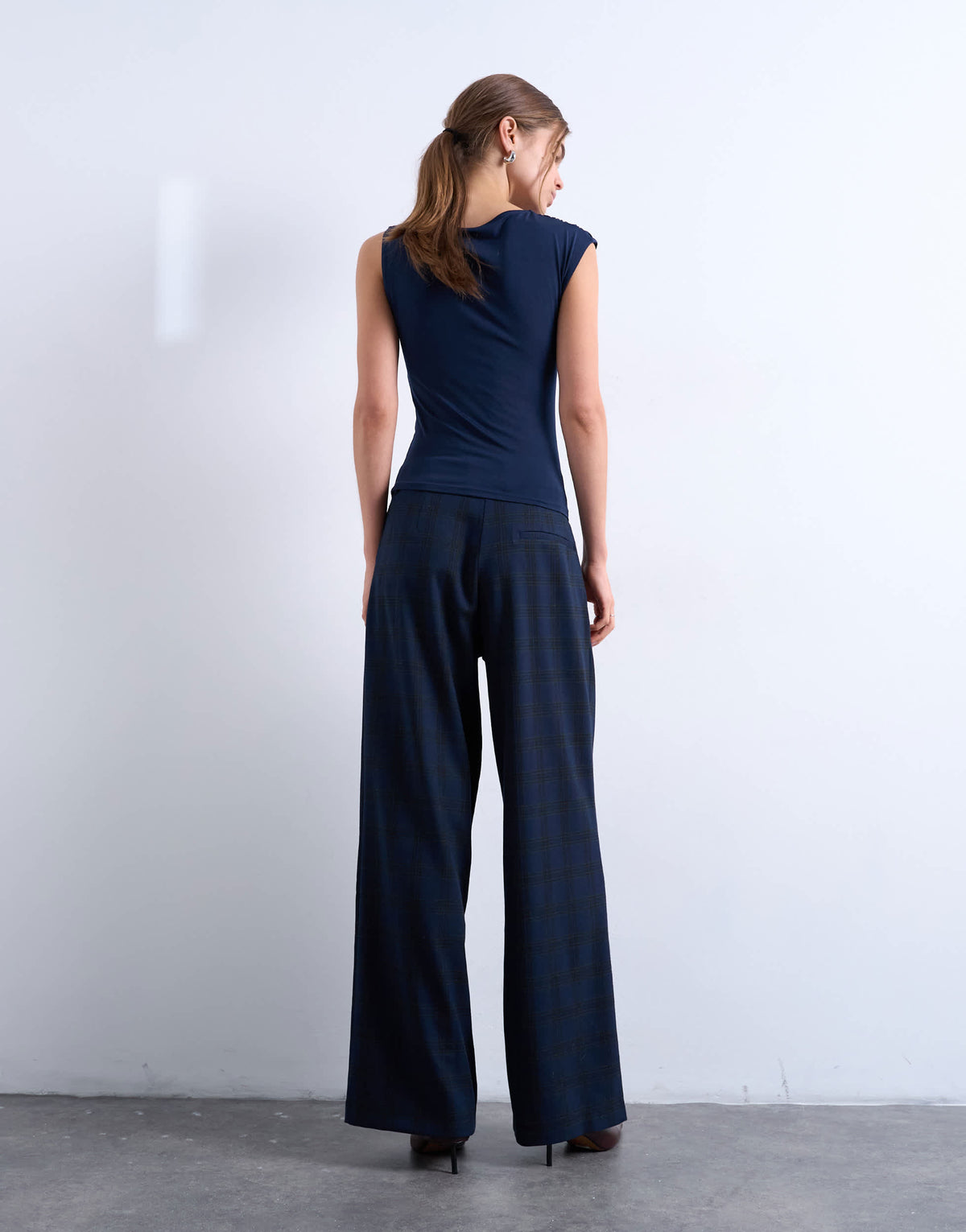 Topshop tailored pleated high waist trouser in check