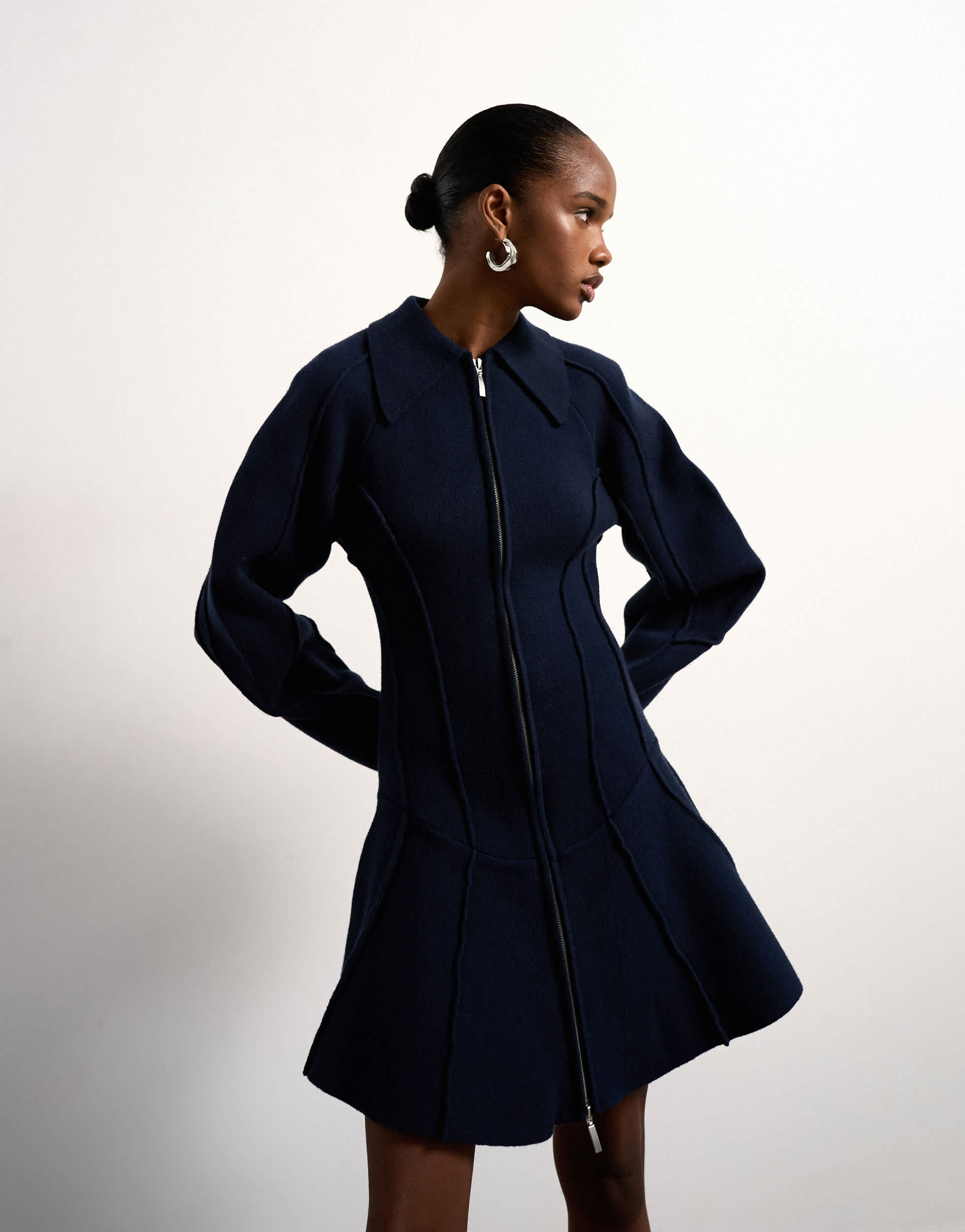 Tolu Coker x Topshop knitted ovoid sleeve structured dress in navy