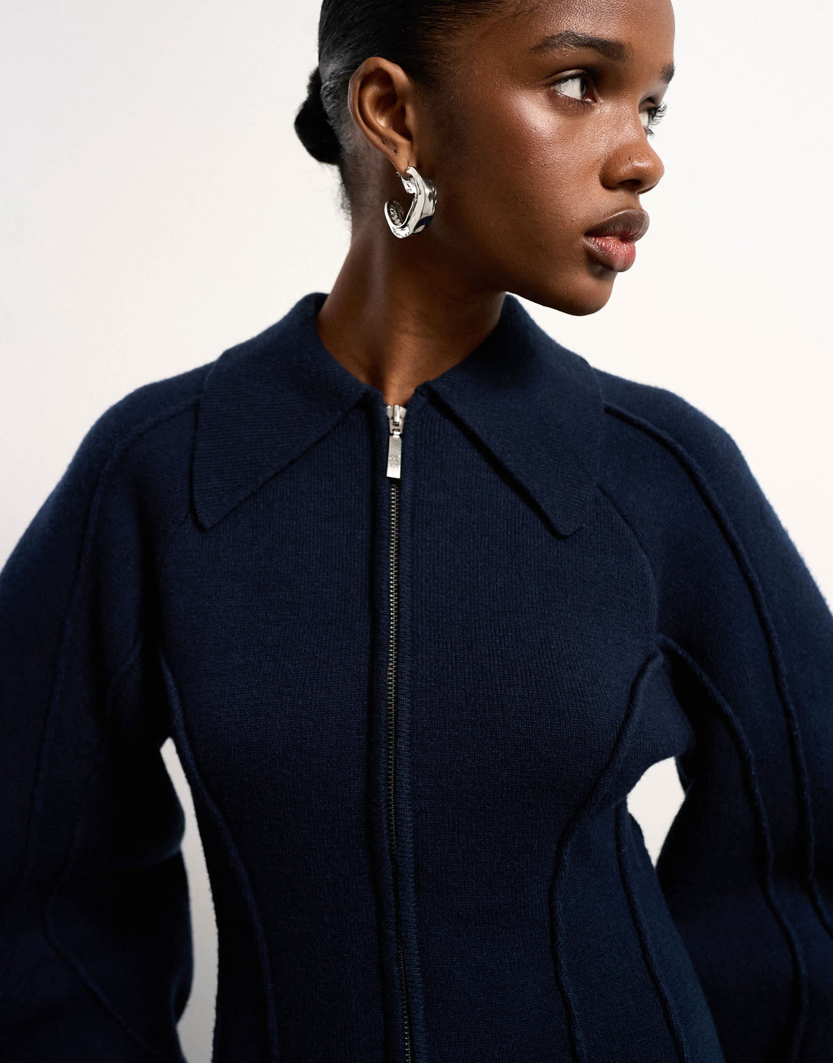 Tolu Coker x Topshop knitted ovoid sleeve structured dress in navy