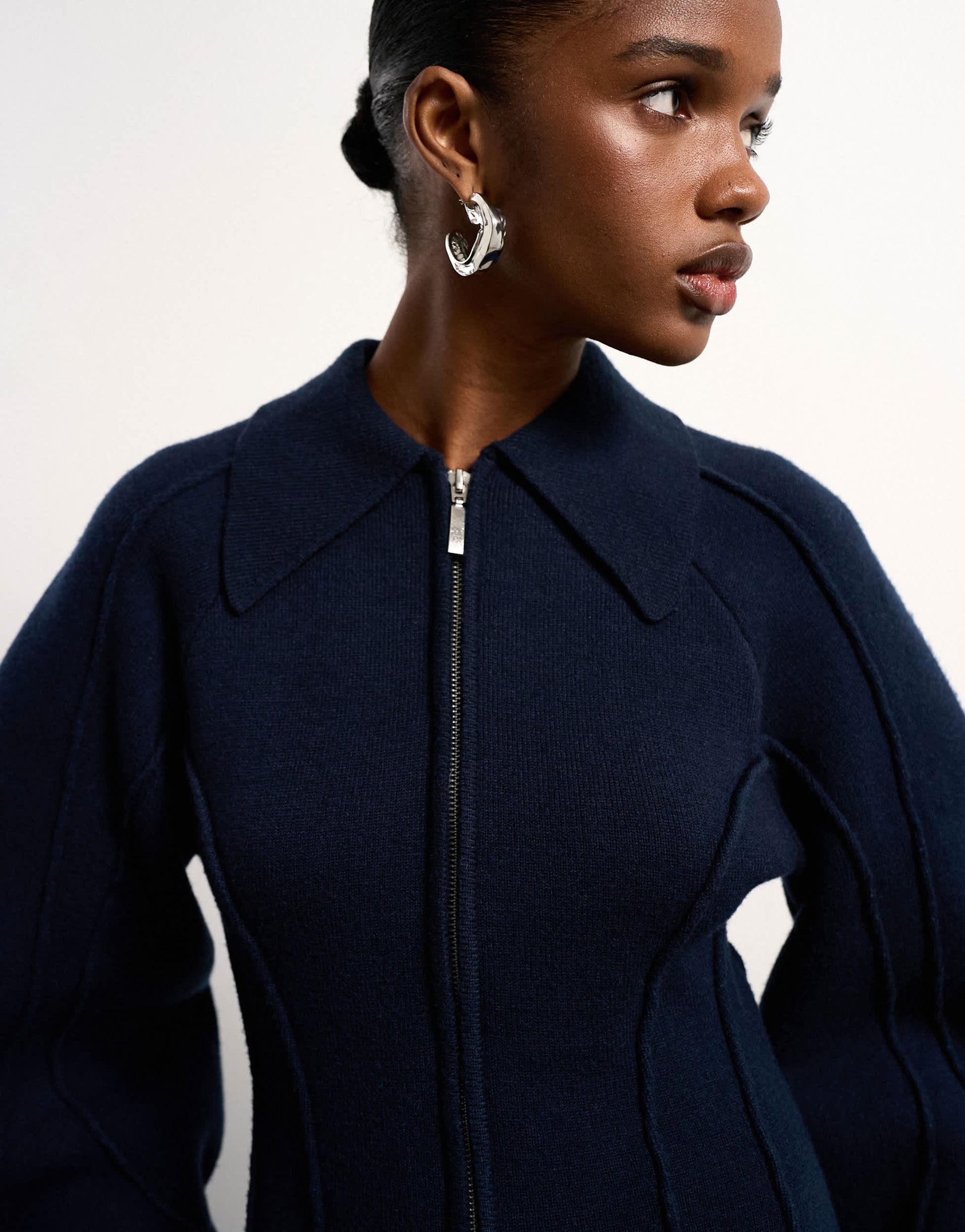 Tolu Coker x Topshop knitted ovoid sleeve structured dress in navy