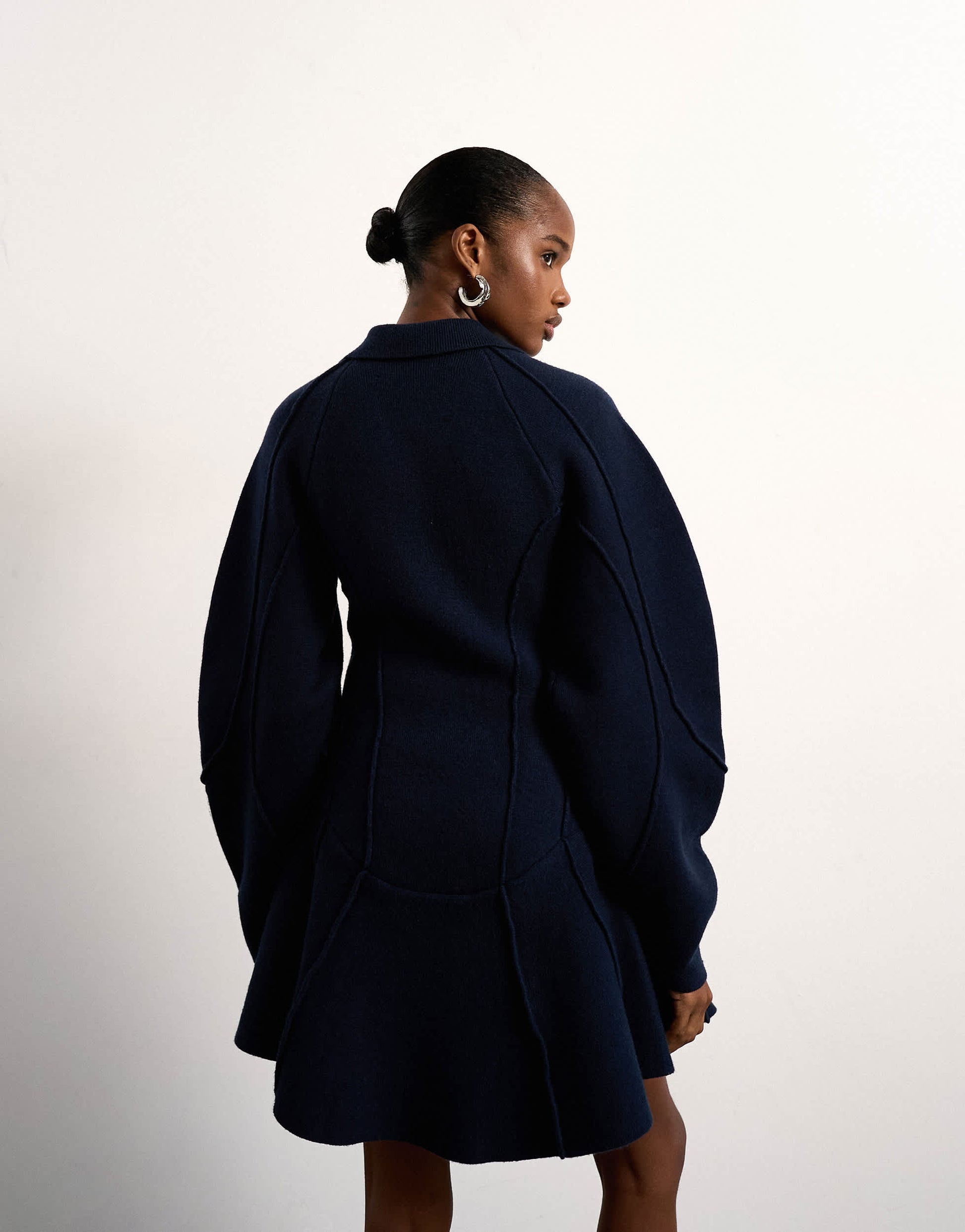 Tolu Coker x Topshop knitted ovoid sleeve structured dress in navy