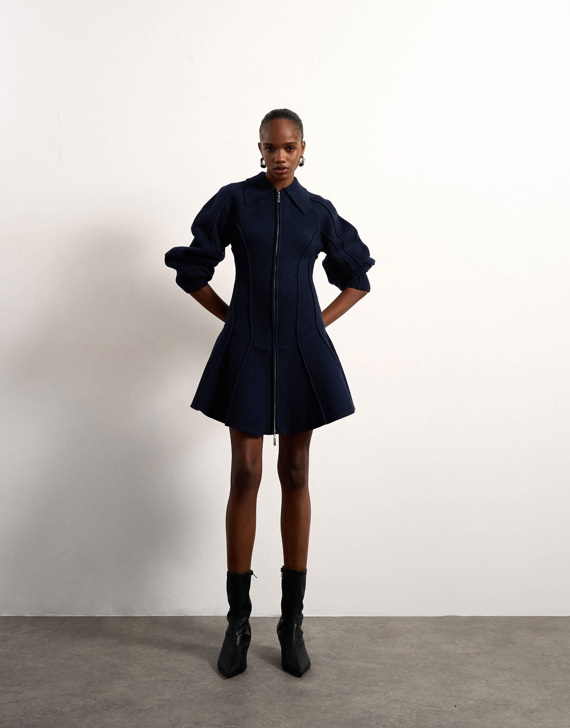 Tolu Coker x Topshop knitted ovoid sleeve structured dress in navy