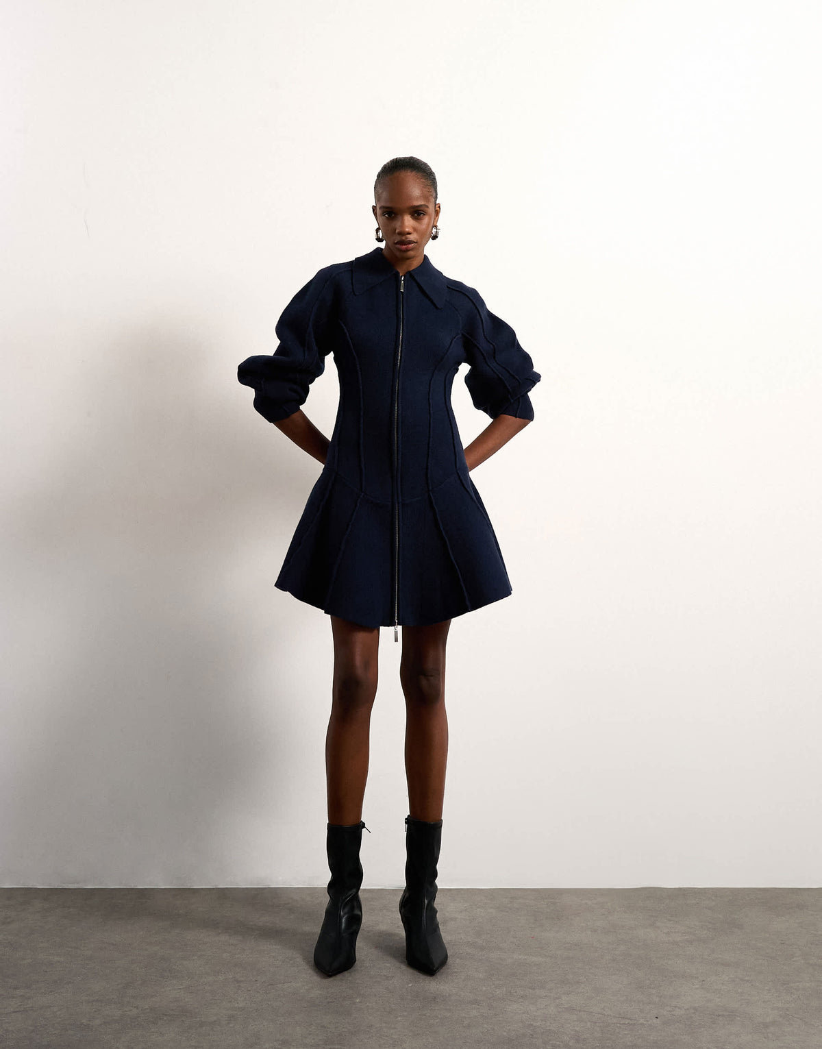Tolu Coker x Topshop knitted ovoid sleeve structured dress in navy