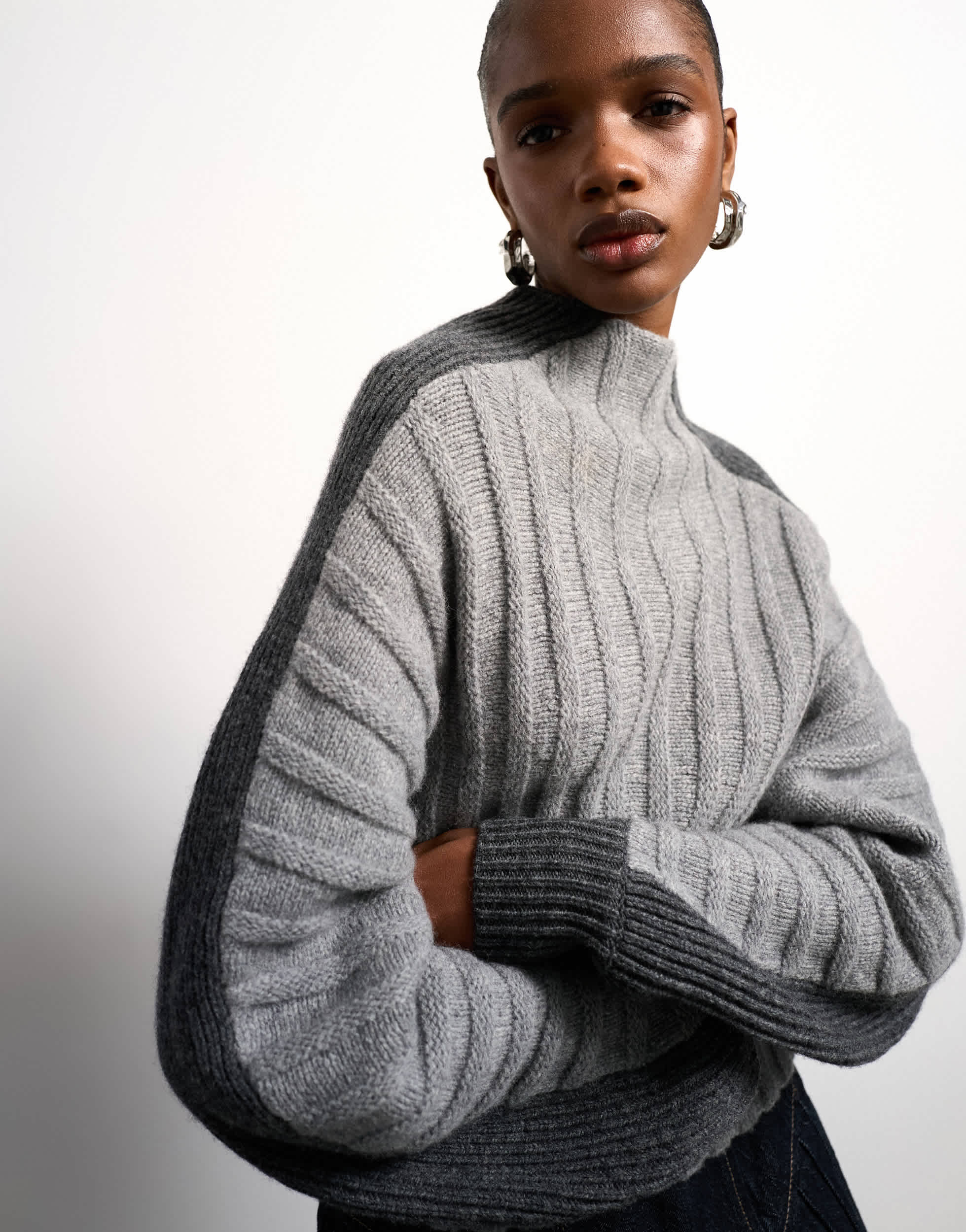 Tolu Coker x Topshop knitted premium 100% lambswool ovoid sleeve jumper in grey