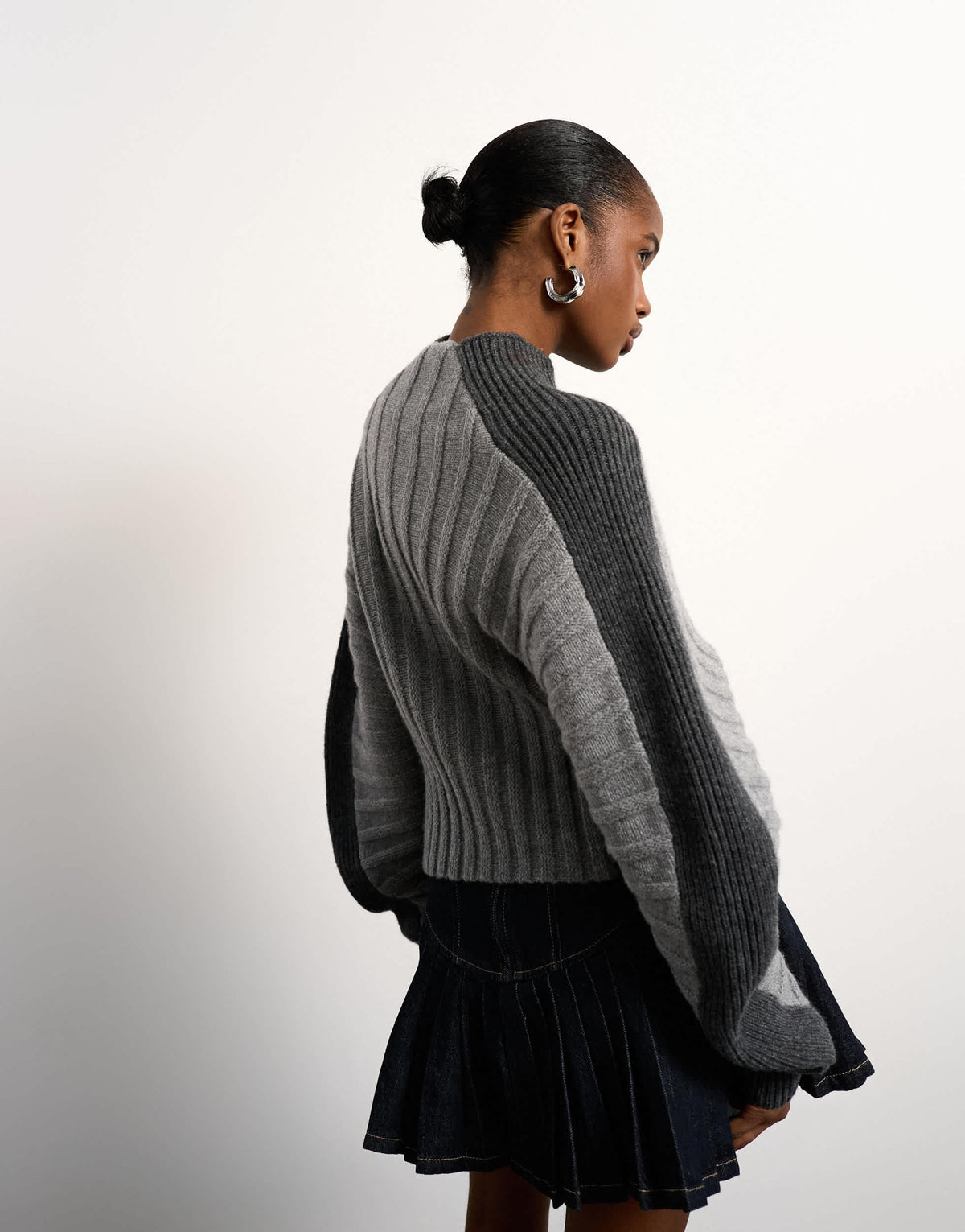 Tolu Coker x Topshop knitted premium 100% lambswool ovoid sleeve jumper in grey