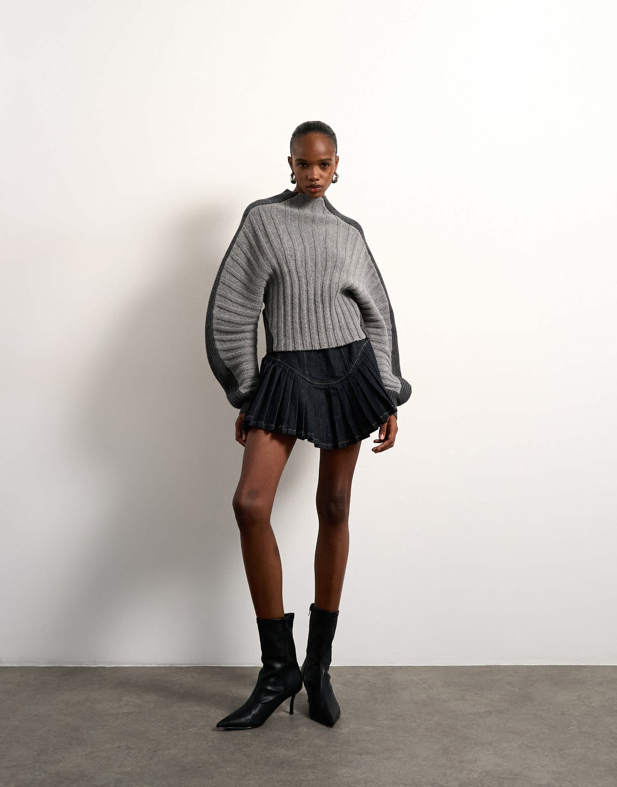 Tolu Coker x Topshop knitted premium 100% lambswool ovoid sleeve jumper in grey