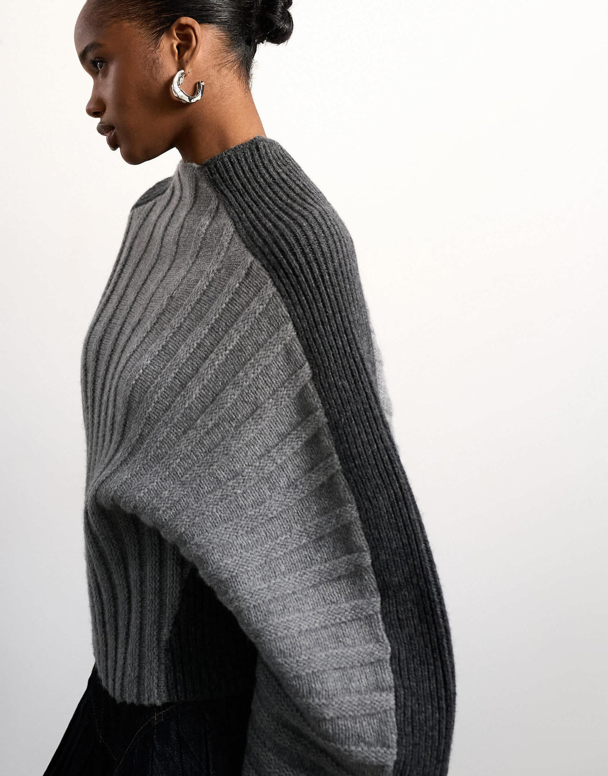 Tolu Coker x Topshop knitted premium 100% lambswool ovoid sleeve jumper in grey