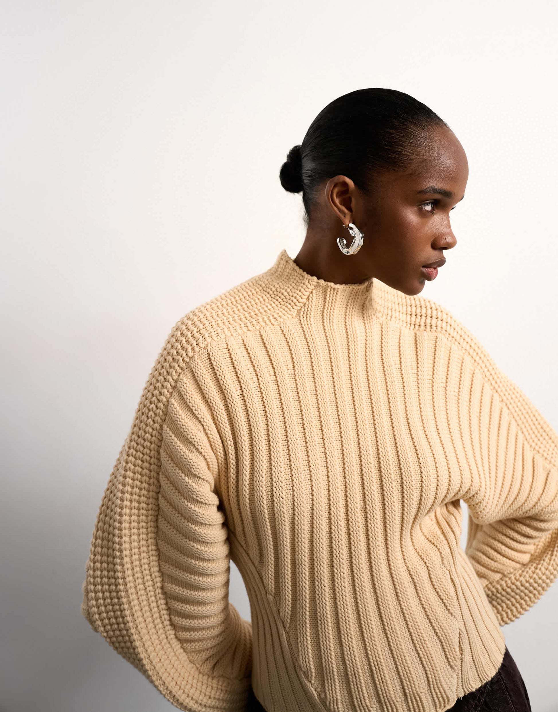Tolu Coker x Topshop knitted ovoid sleeve jumper in beige