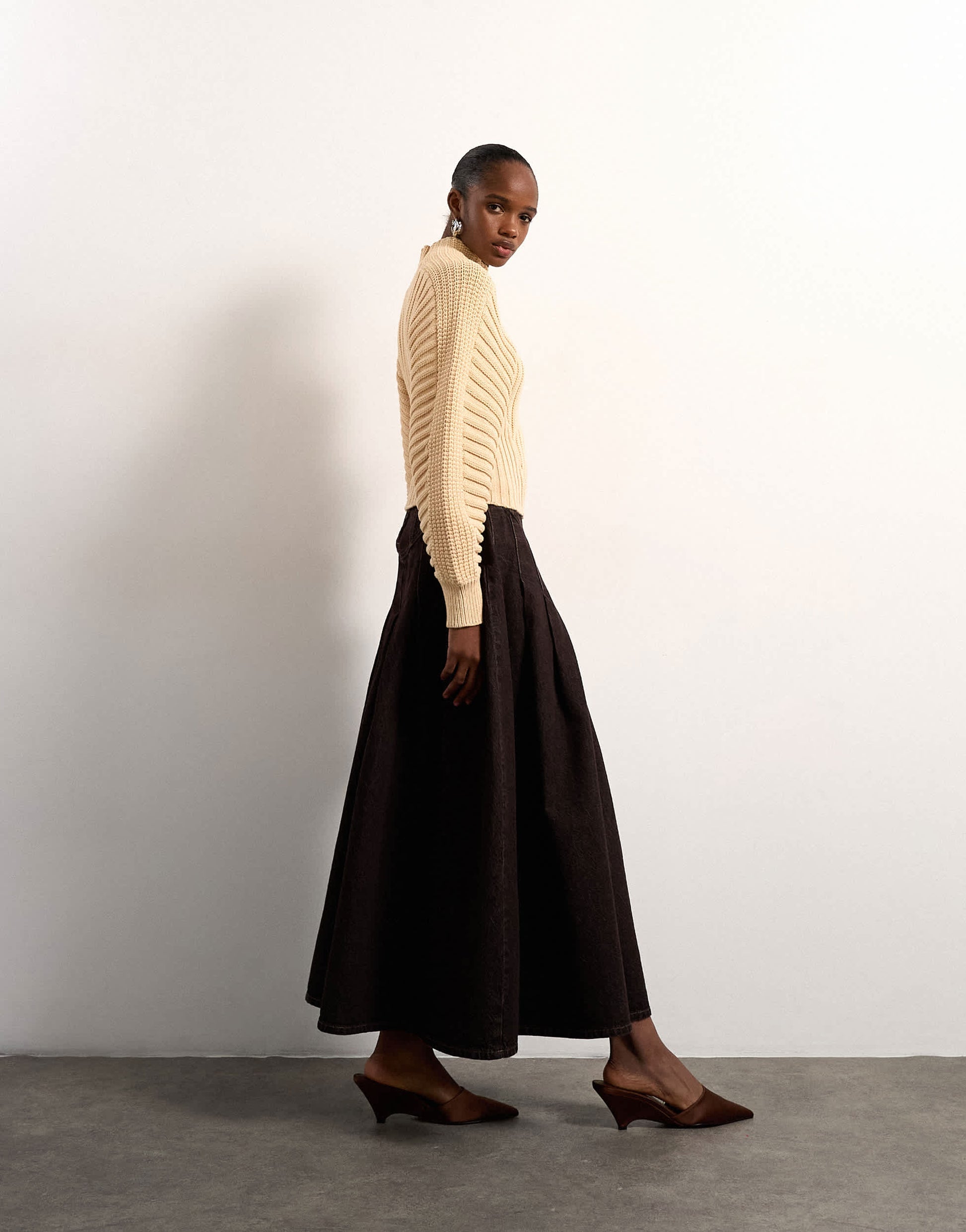 Tolu Coker x Topshop knitted ovoid sleeve jumper in beige
