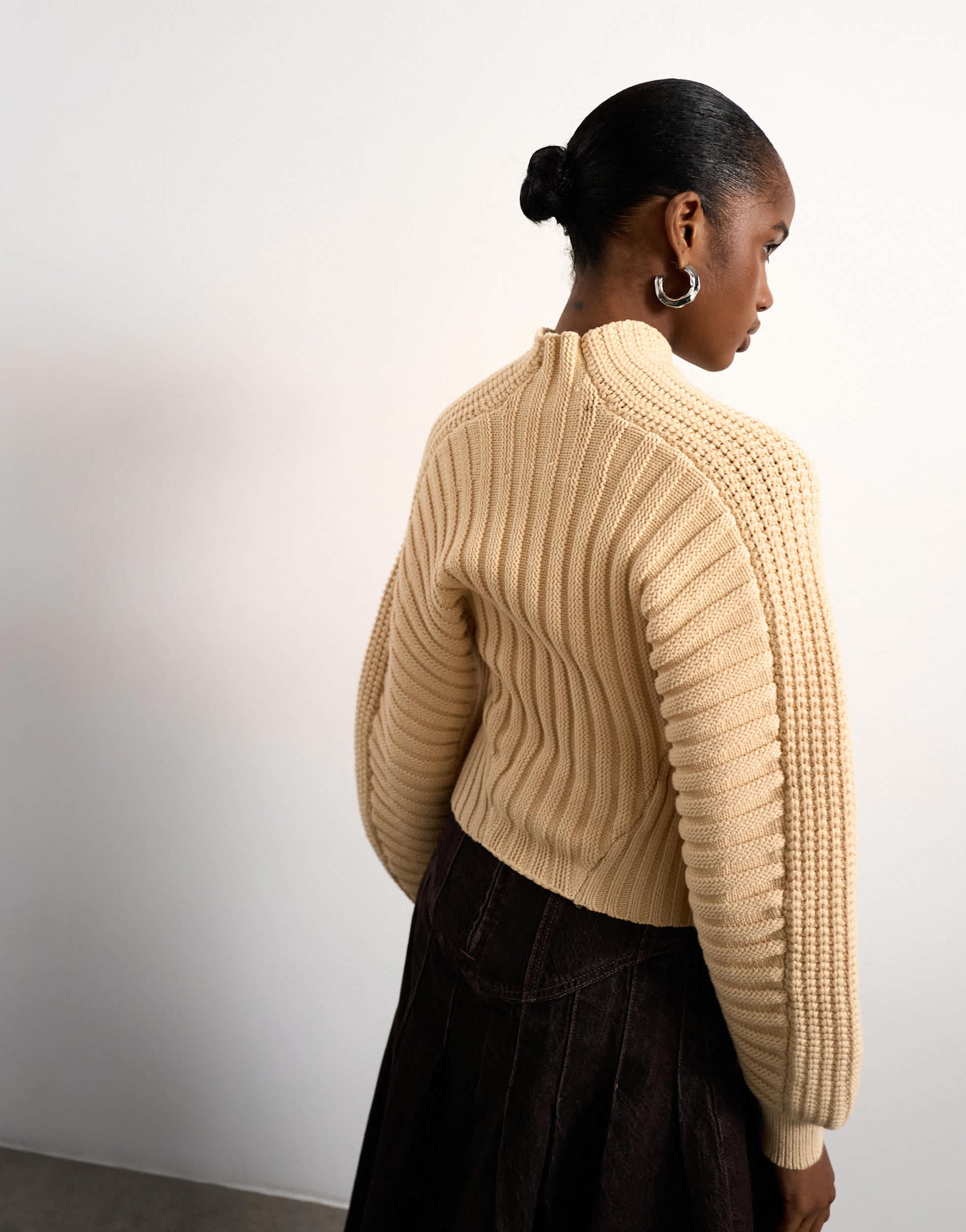Tolu Coker x Topshop knitted ovoid sleeve jumper in beige