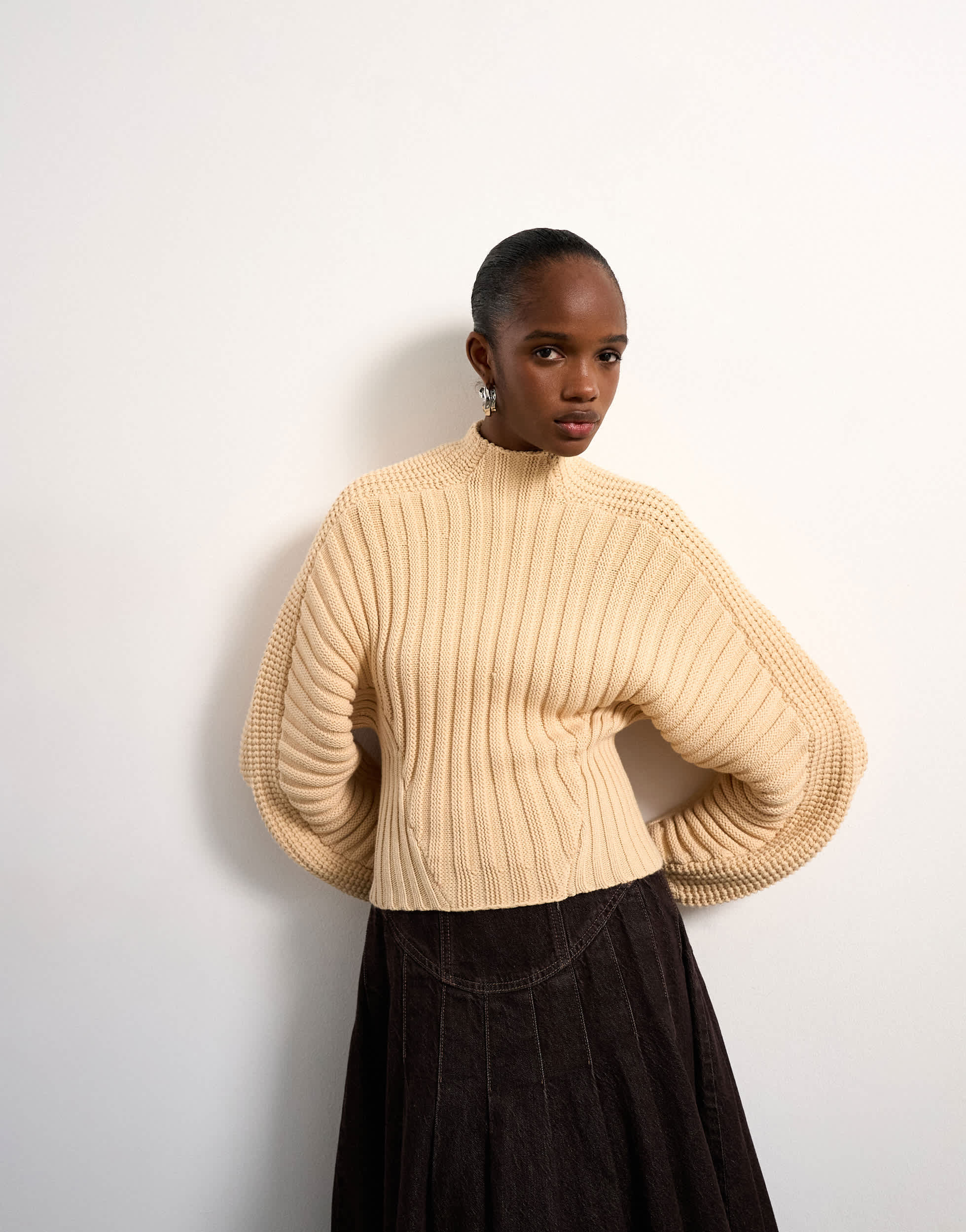 Tolu Coker x Topshop knitted ovoid sleeve jumper in beige