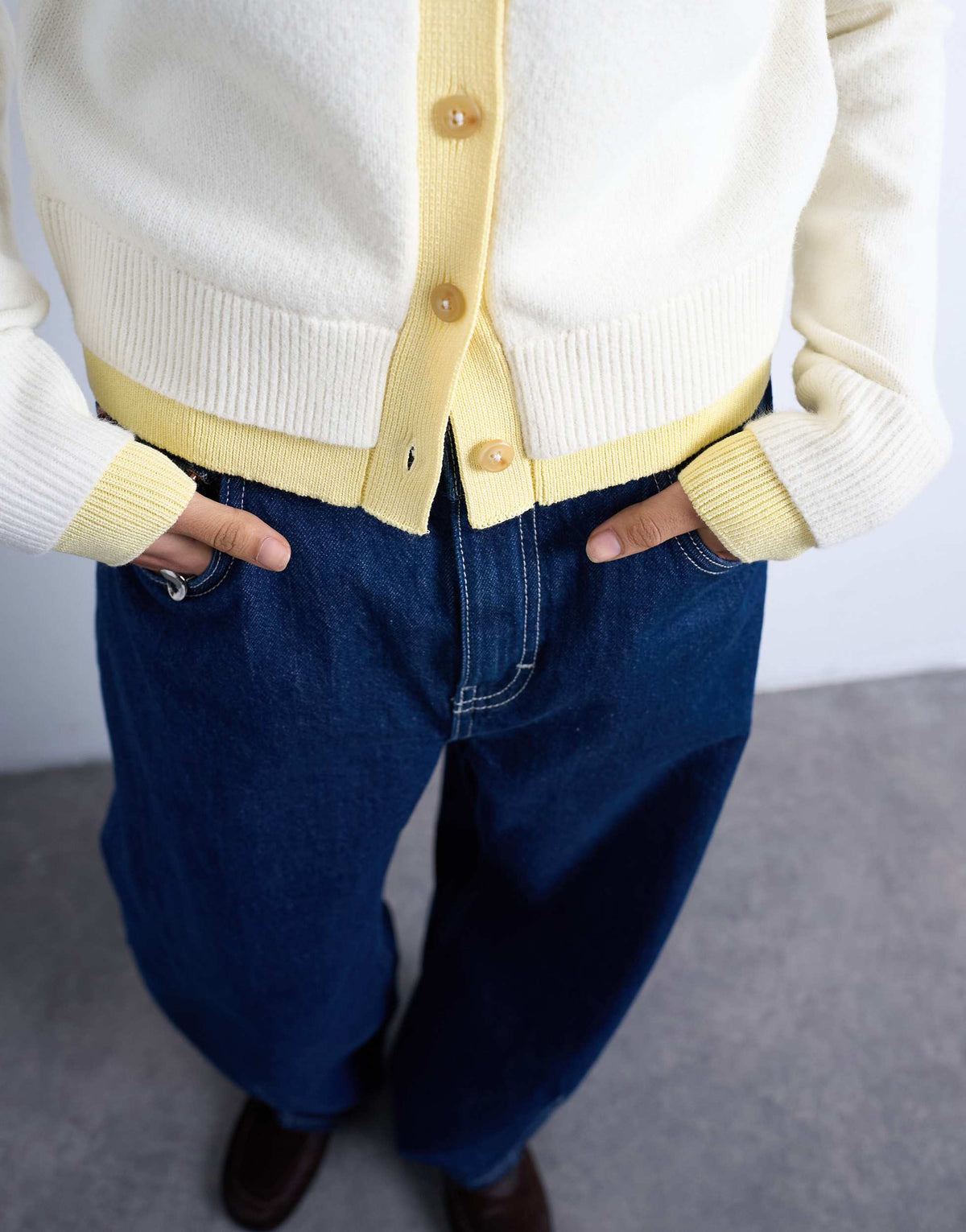 Topshop compact knitted double layer cardigan in ivory and yellow