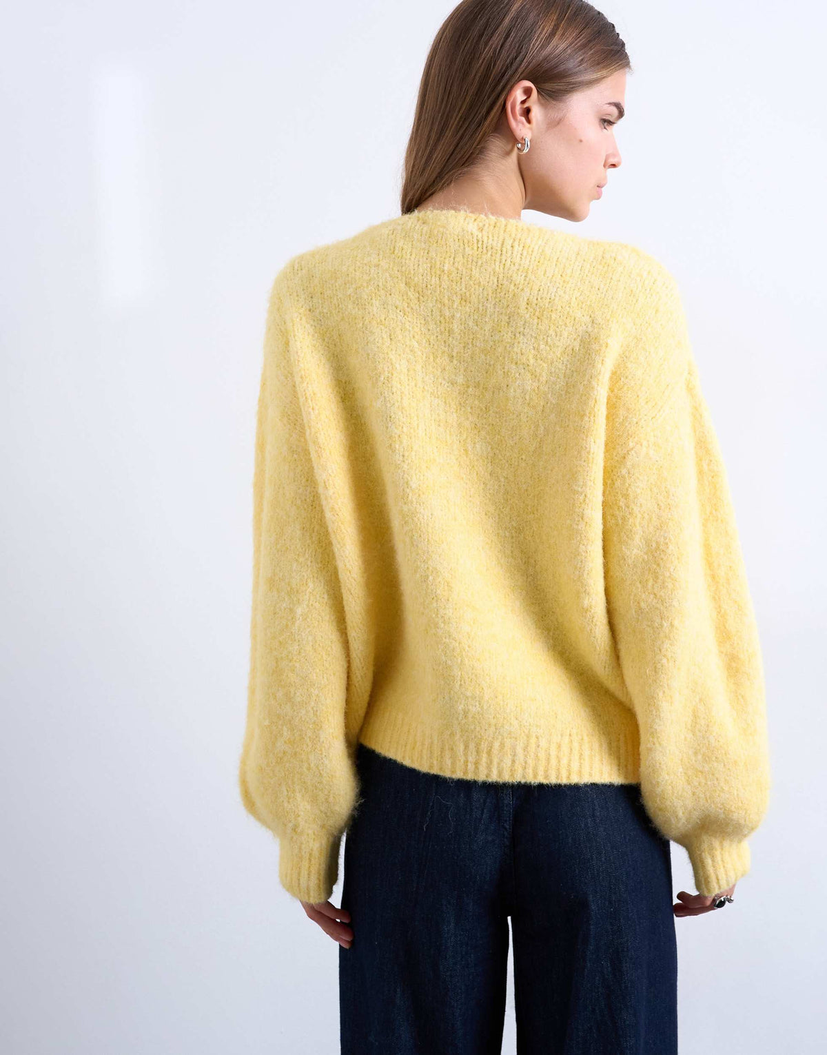 Topshop knitted wool brushed fluffy v neck cardigan in yellow