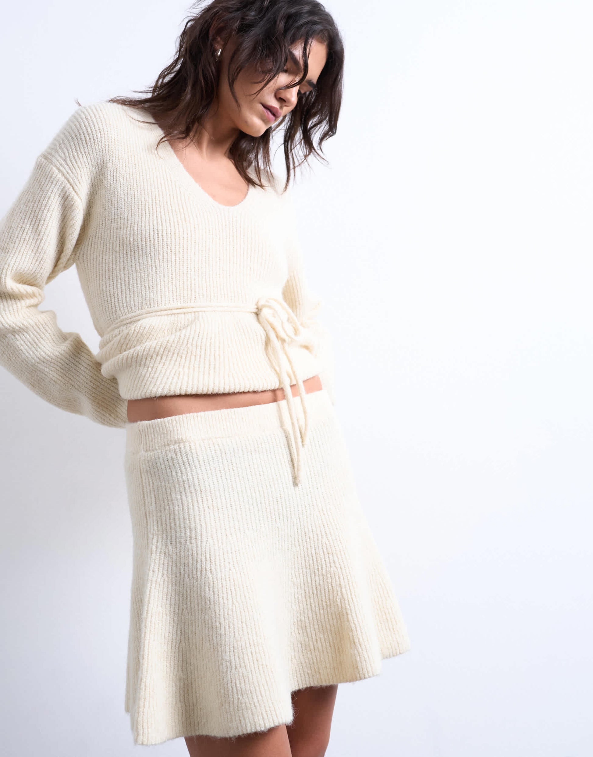 Topshop knitted co-ord skirt in ivory