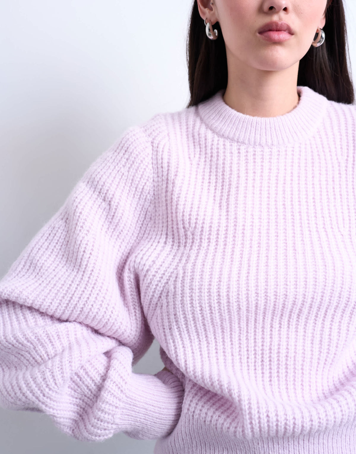Topshop knitted balloon sleeve jumper in vailed pink